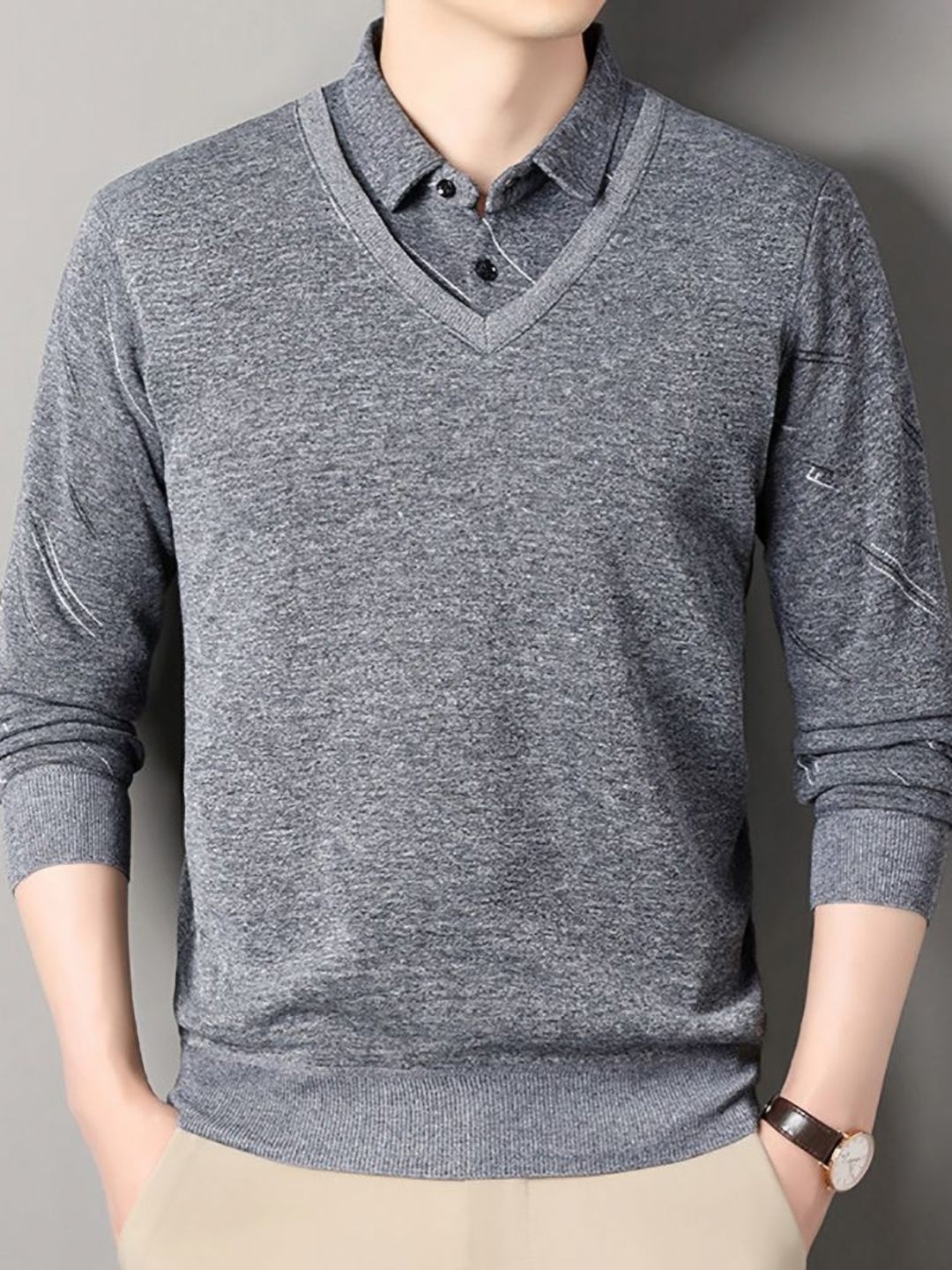 

StyleCast x Revolte Men Polo Collar T-shirt, Grey