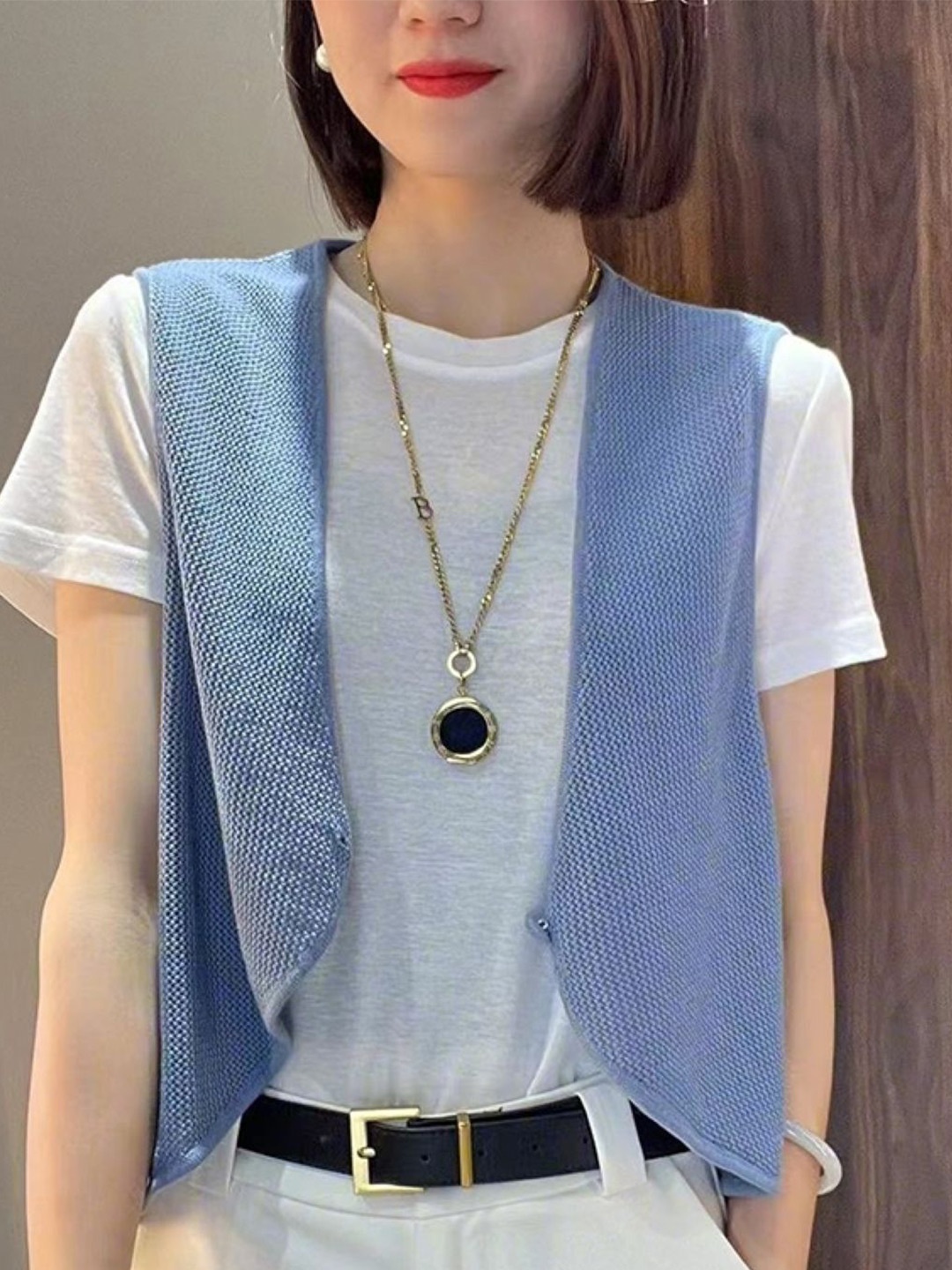 

KPOP Women Front-Open Shrug, Blue