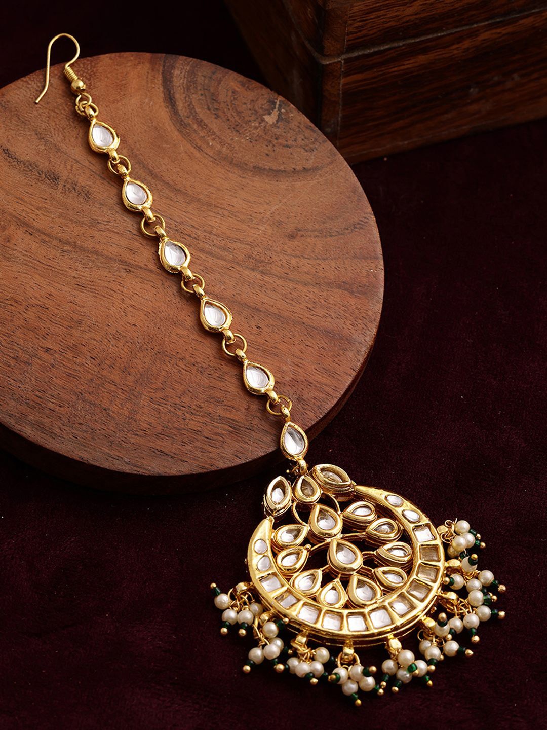 

Ruby Raang Gold-Plated Kundan Studded Maang Tikka Head Jewellery