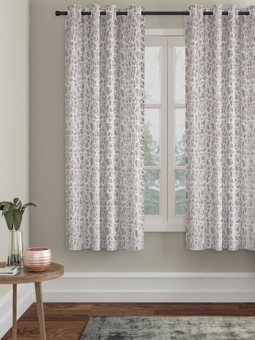 

HOSTA HOMES Brown & White 2 Pieces Abstract Printed Window Curtain