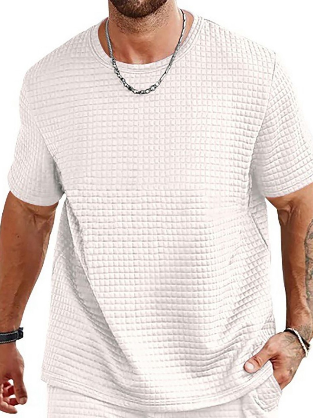 

StyleCast x Revolte Men Self Design Round Neck T-shirt, White
