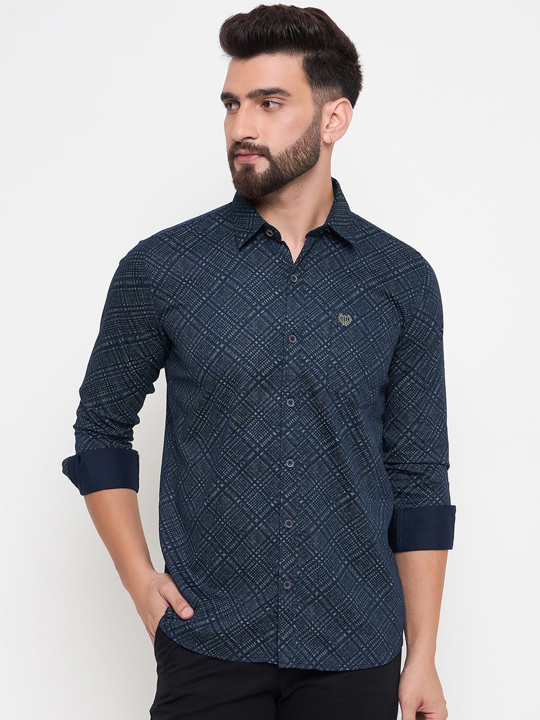 

Duke Men Slim Fit Opaque Printed Casual Shirt, Blue