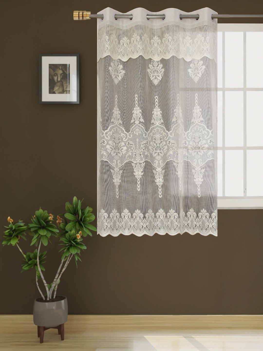 

BIGGER FISH Cream-Coloured Floral Sheer Window Curtain