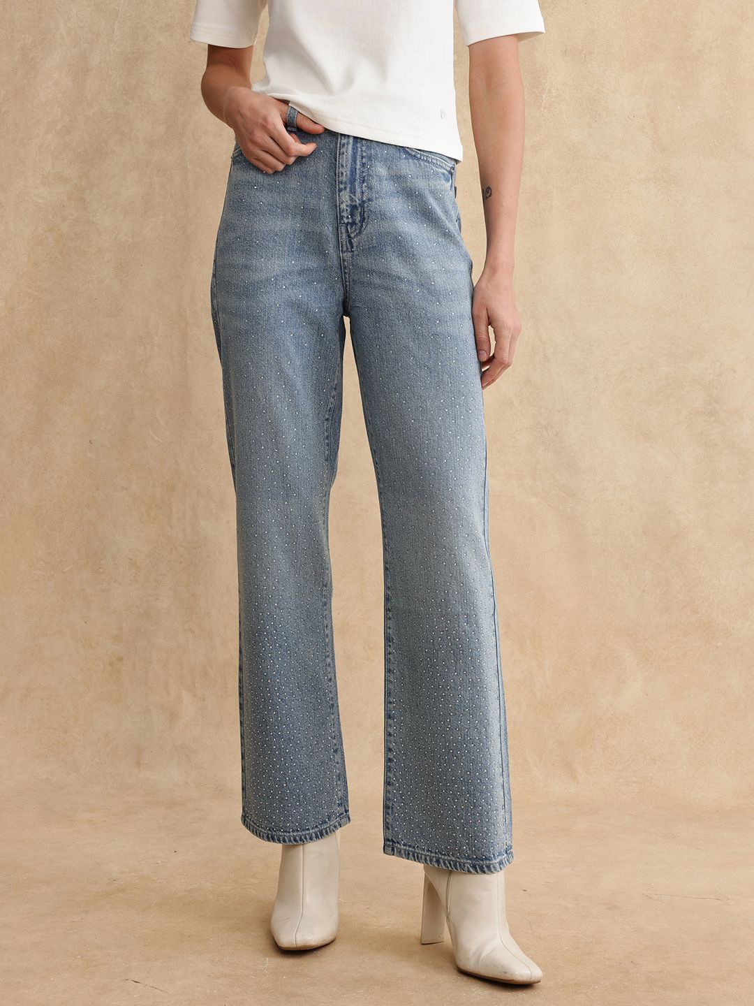 

RAREISM Women Comfort Straight Fit High-Rise Stretchable Jeans, Blue