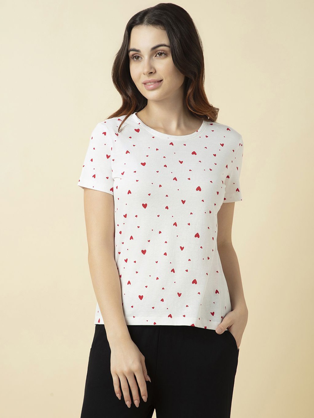 

Van Heusen Women Cotton Printed Relax Fit Lounge T-Shirt, White