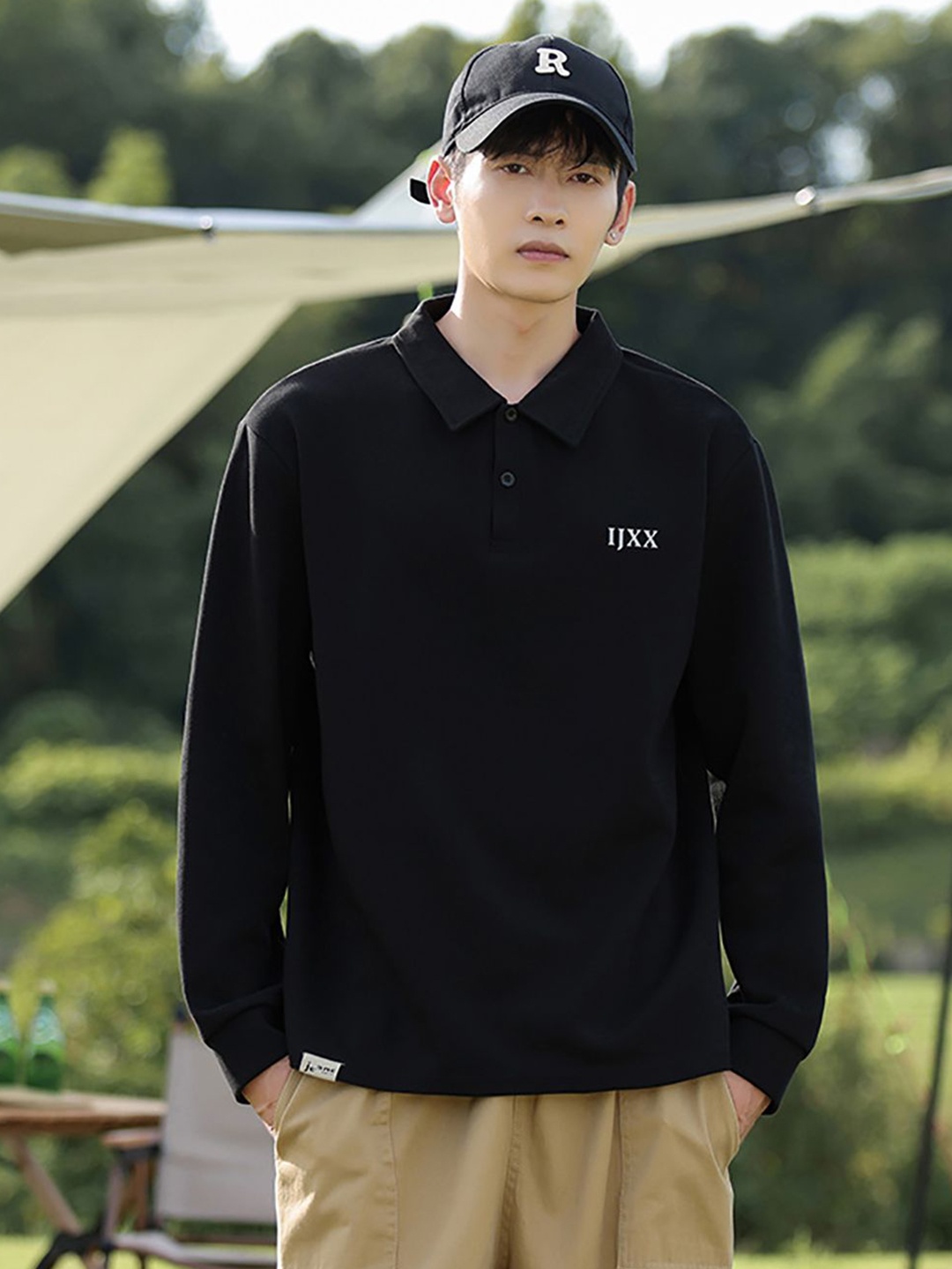 

StyleCast x Revolte Men Solid Polo Collar Cotton Relaxed Fit T-shirt, Black