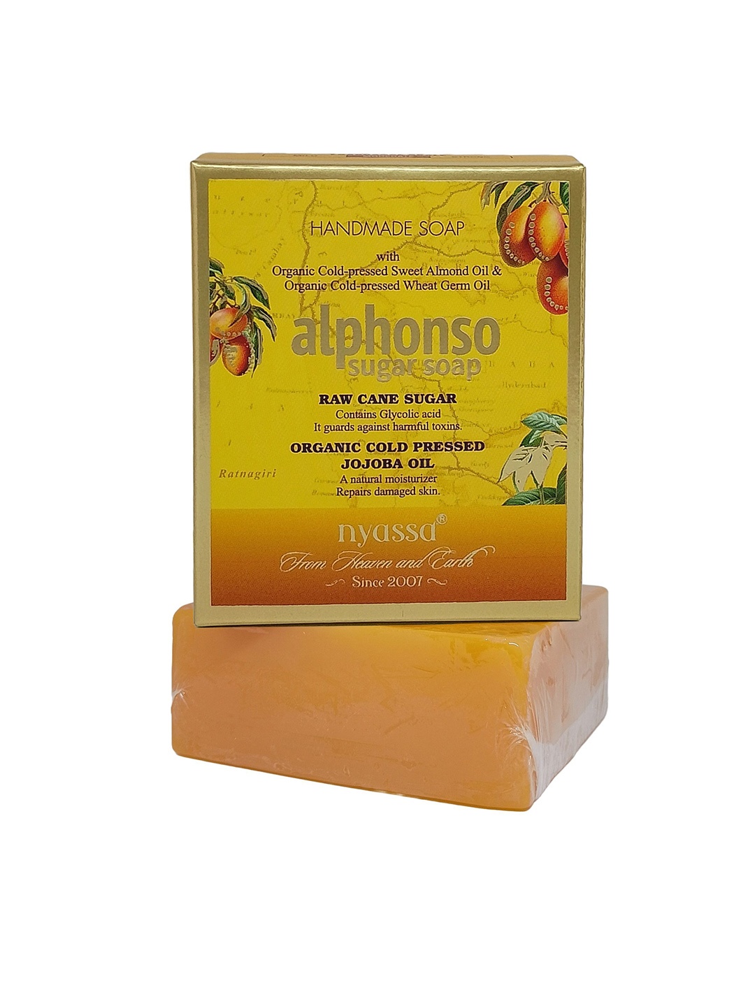 

Nyassa Alphonso Sugar Soap With Raw Cane Sugar & Jojoba Oil - 150 g, Yellow