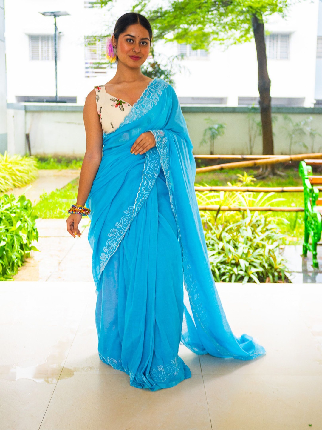 

Uttariya Pure Cotton Saree, Blue