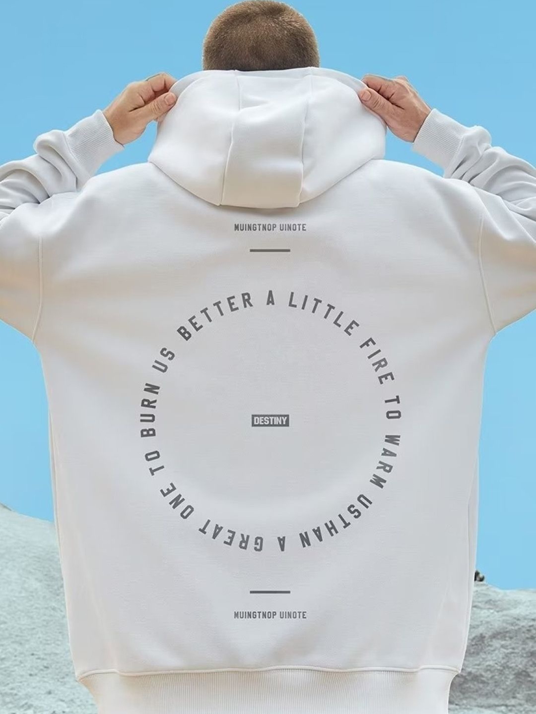 

KPOP Men Printed Hooded Long Sleeves Pullover Sweatshirt, White