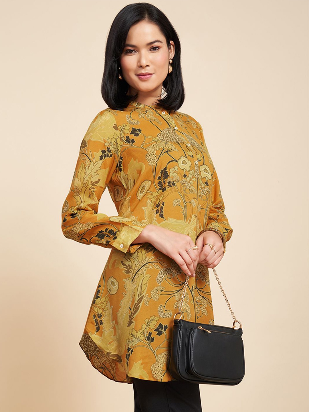 

Marigold Lane Women Modal Mandarin Collar Tunic, Mustard