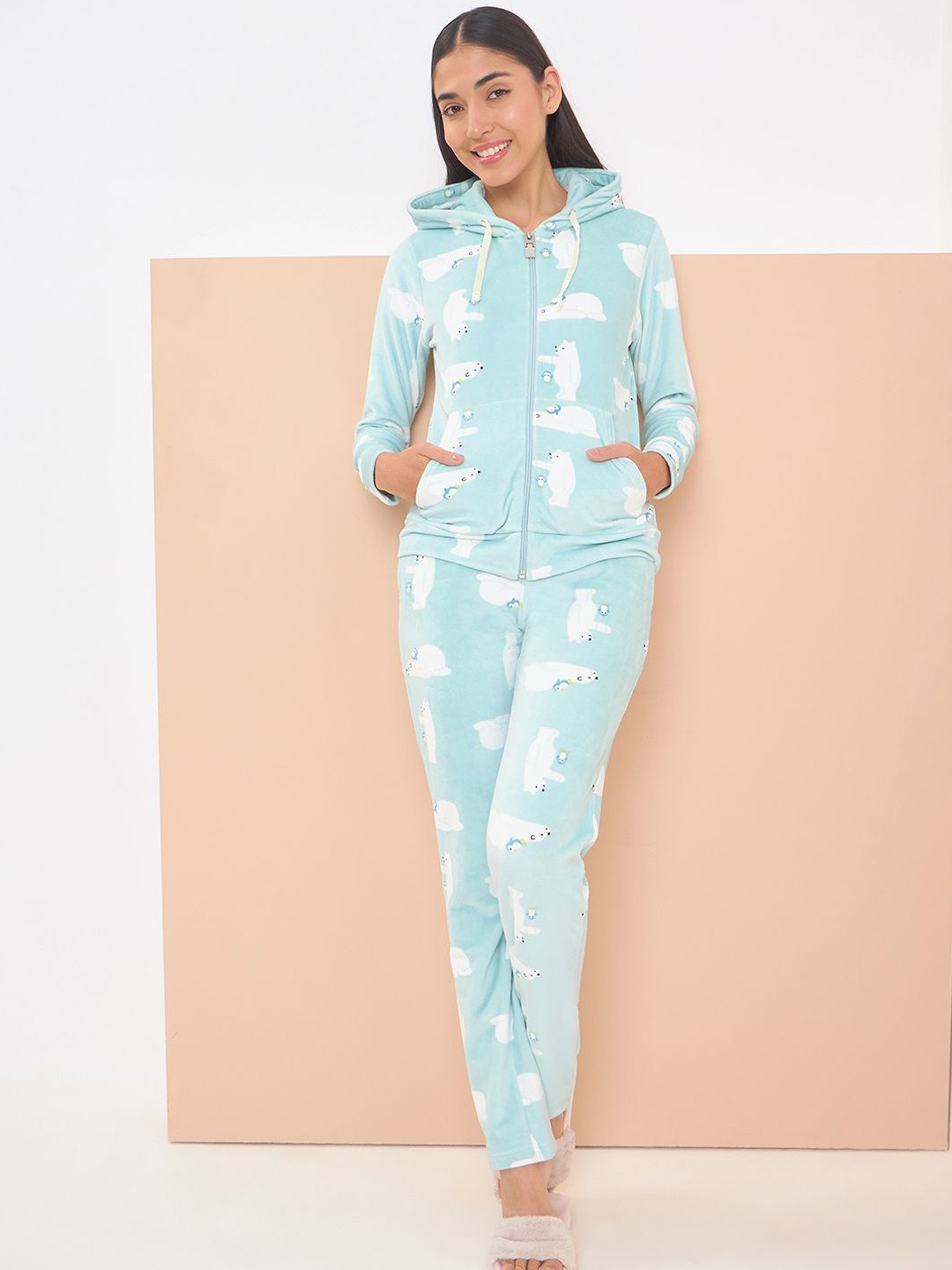

Sweet Dreams Women Conversational Printed Long Sleeves Night suit, Sea green