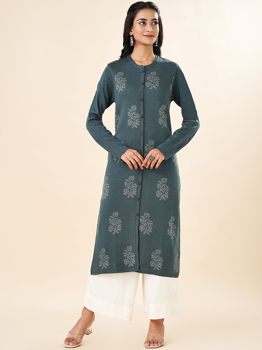 

RANGMANCH BY PANTALOONS Floral Printed Round Neck Straight Kurta, Grey