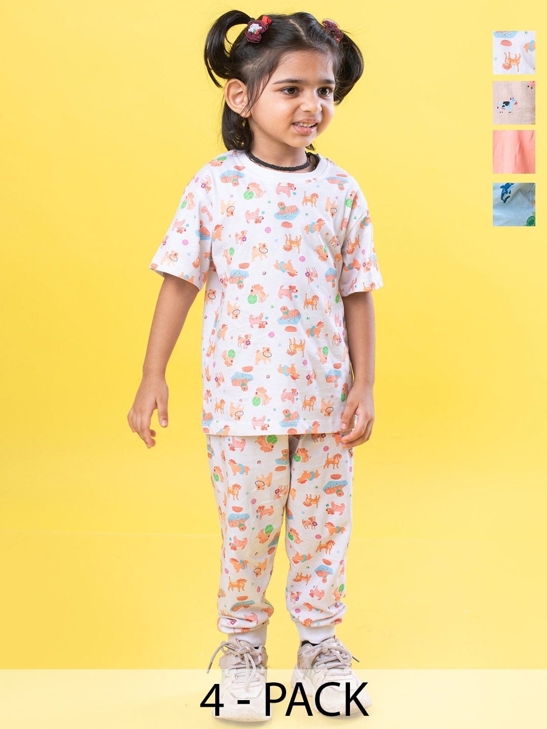 

Orange Sugar Unisex Kids Printed T-shirt with Pyjamas