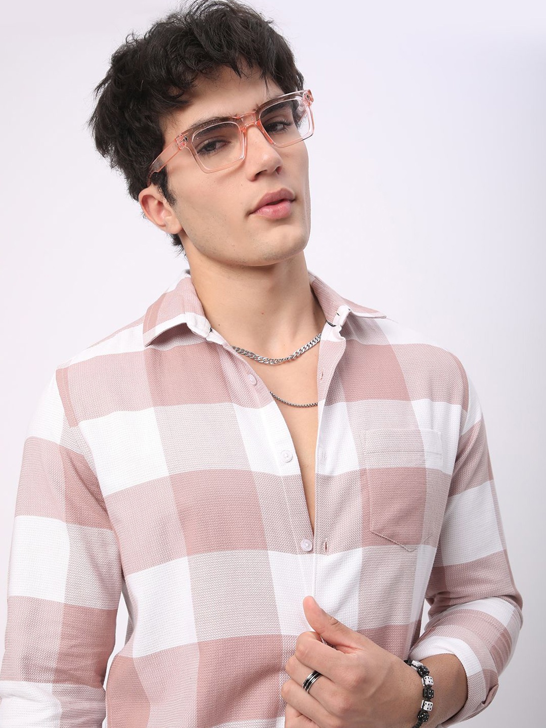 

VASTRADO Men Classic Slim Fit Checked Casual Shirt, Pink