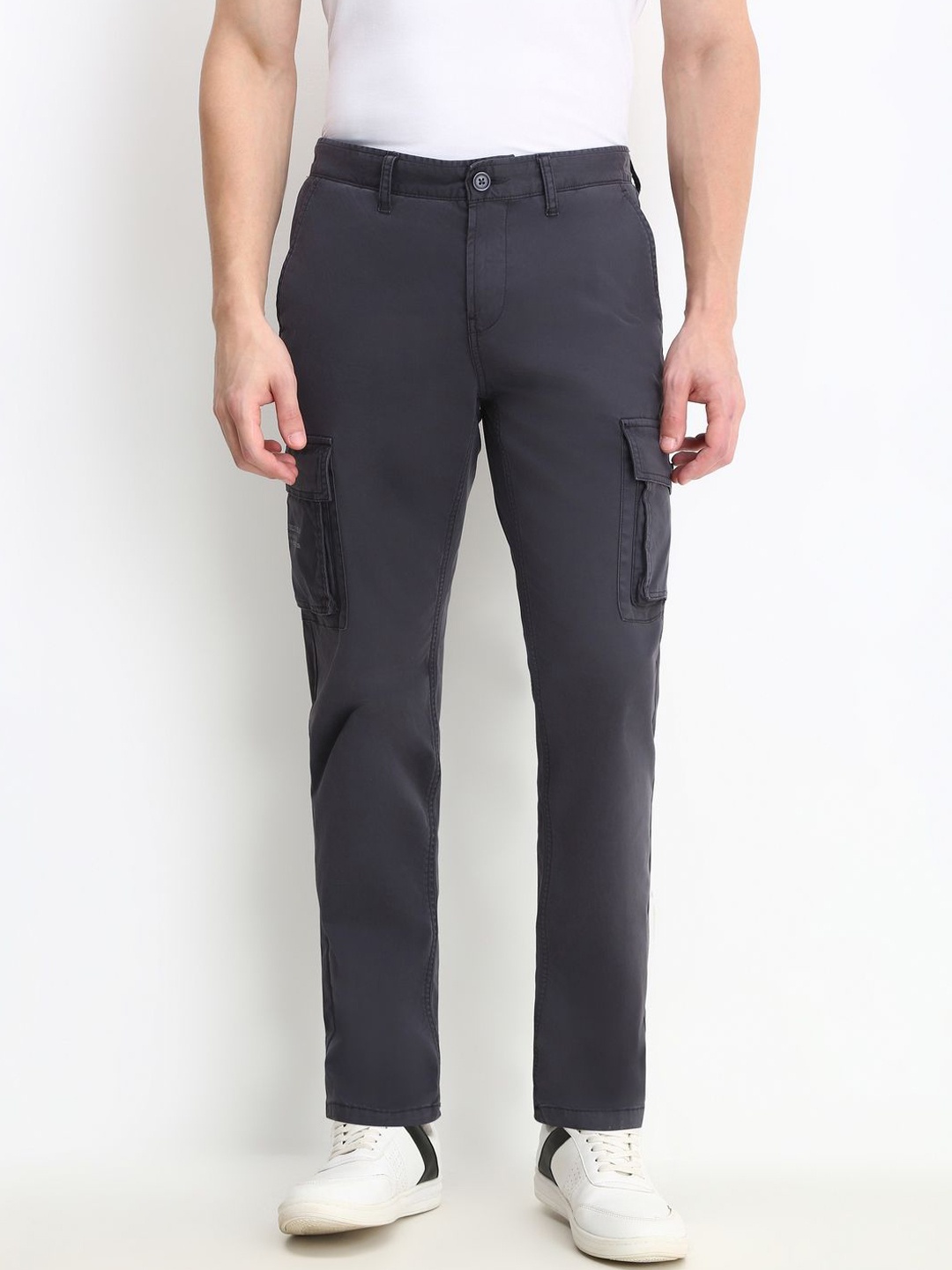 

Allen Solly Men Mid-Rise Regular Fit Cargo Trousers, Charcoal
