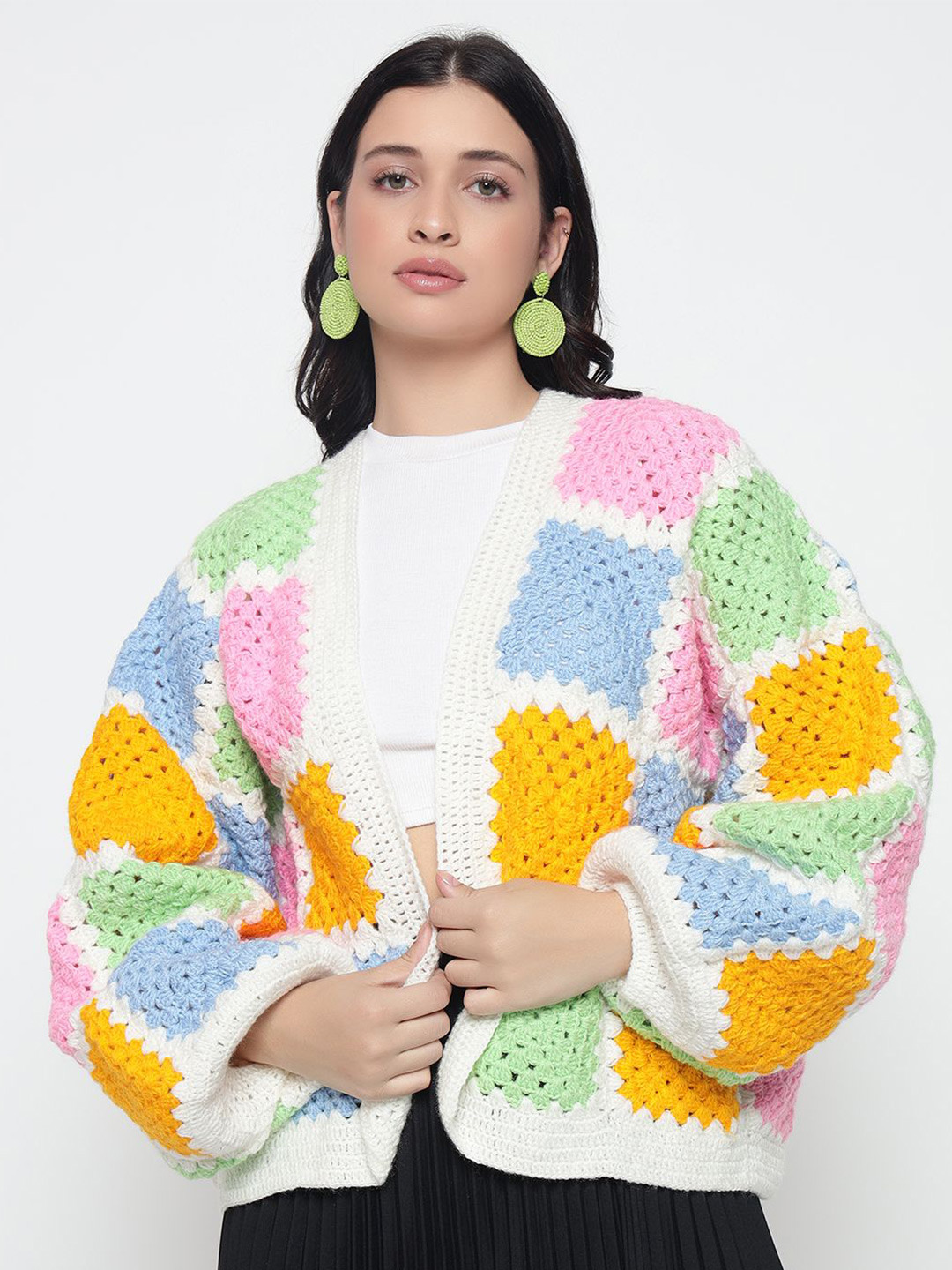 

Sugercandy Women Colourblocked Woollen Front-Open Sweaters, Pink