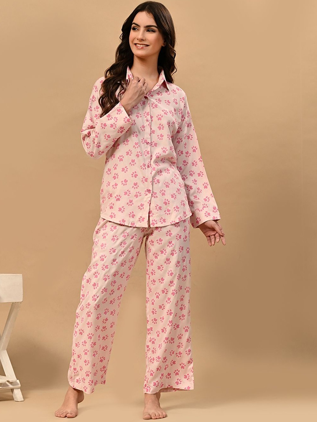 

PRETTY LOVING THING Women Printed Night suit, Pink