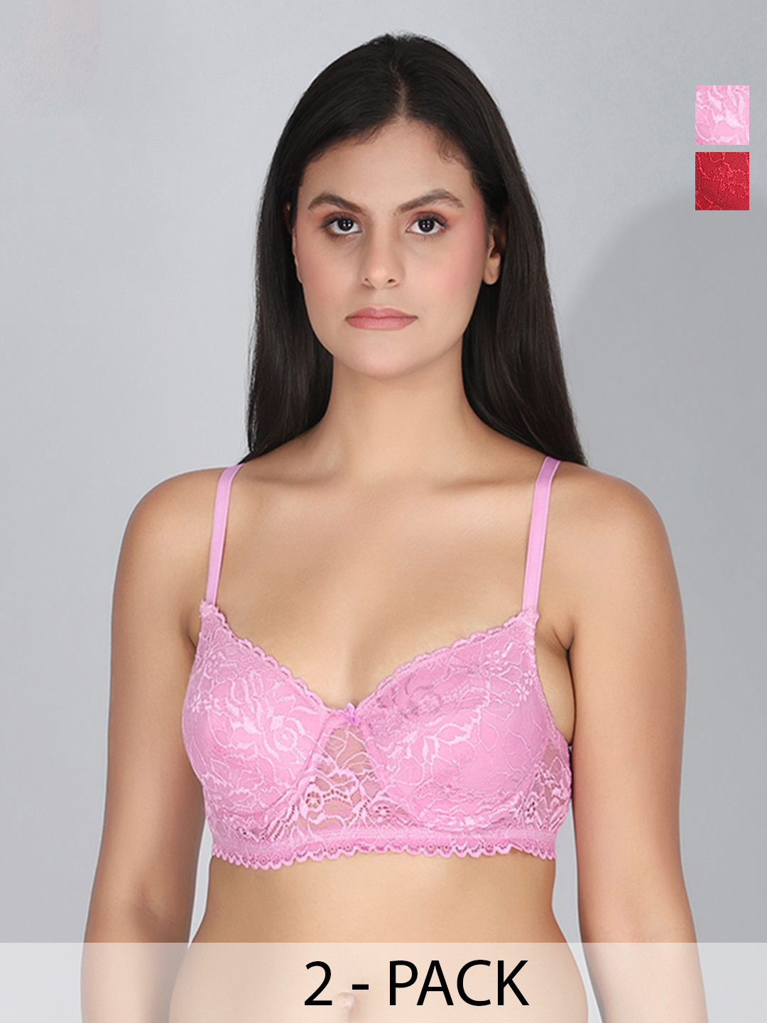 

StyFun Pack Of 2 Floral Full Coverage Underwired Lightly Padded Everyday Bra, Pink