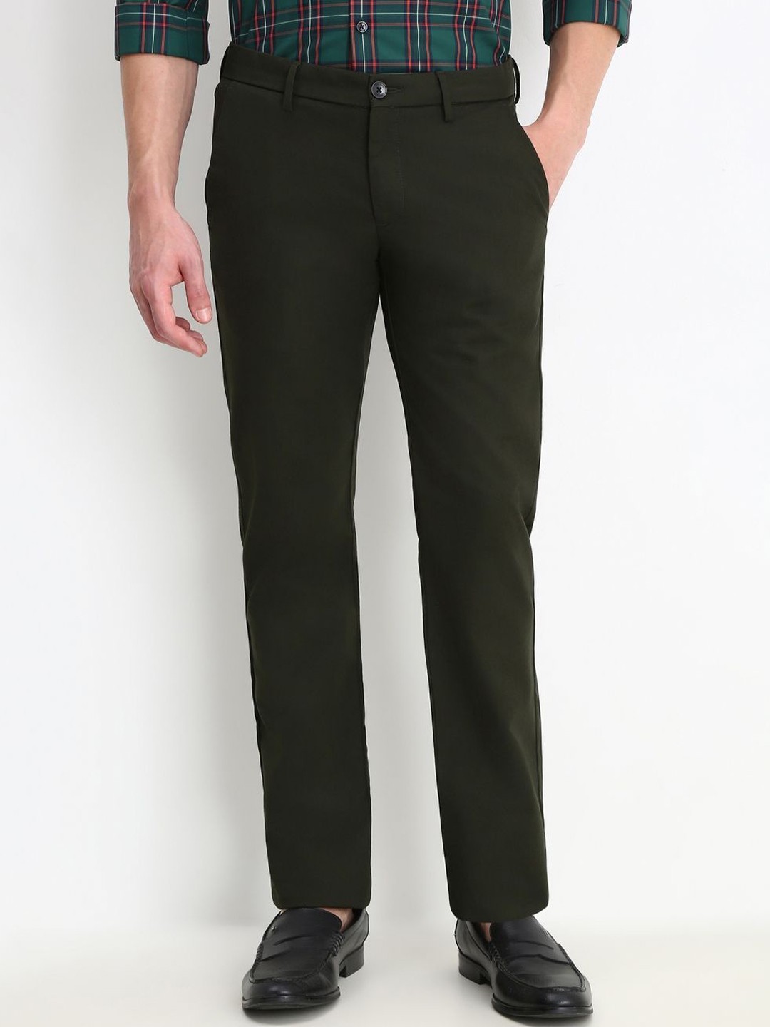 

Allen Solly Men Cotton Slim Fit Trousers, Green