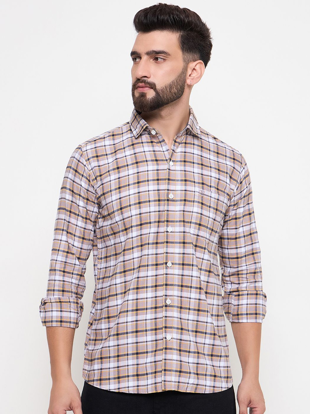 

Duke Men Slim Fit Tartan Checks Opaque Checked Casual Shirt, Grey