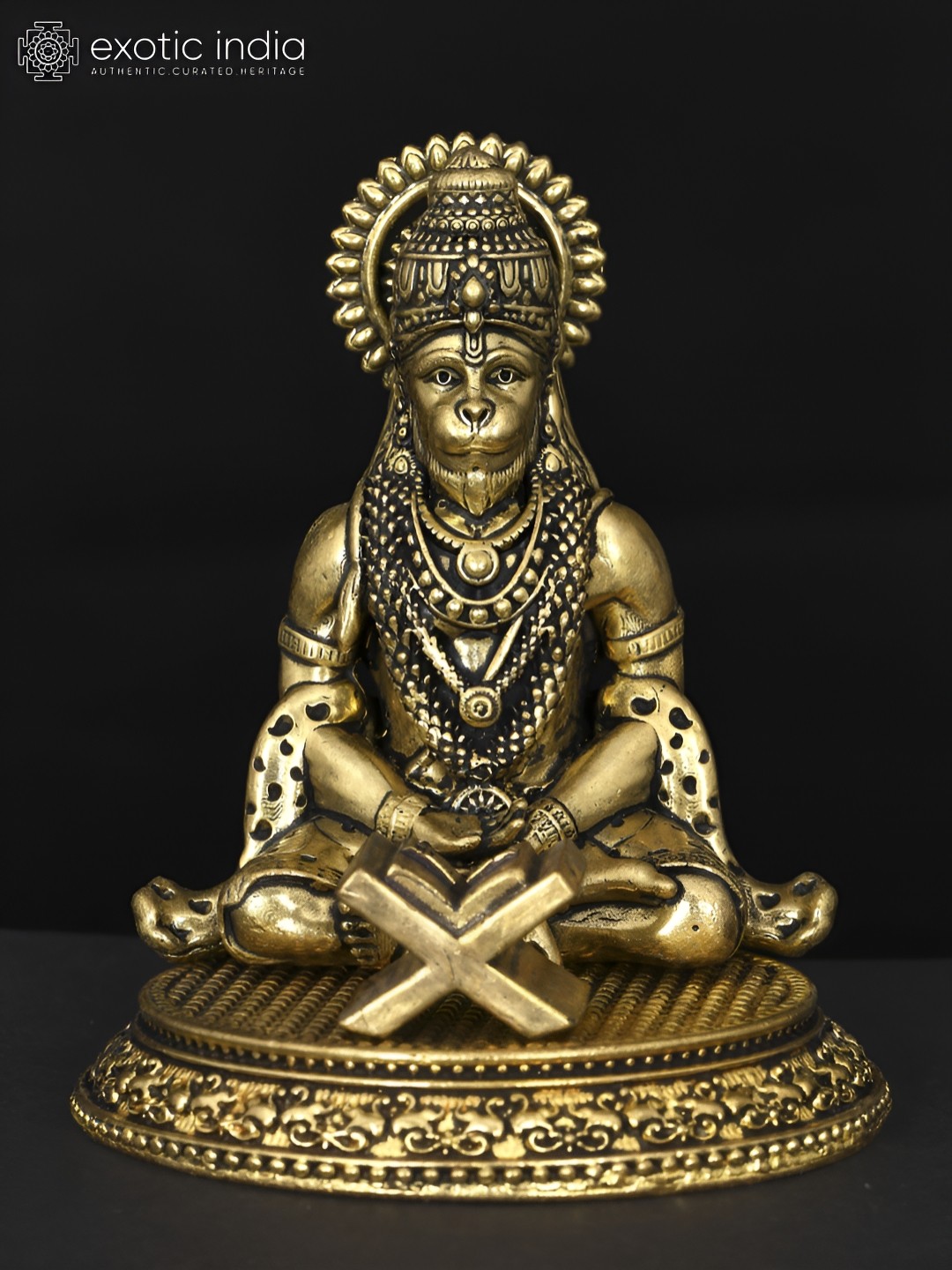 

Exotic India Gold-Toned LordHanuman Meditating with Ram Naam Book Religious Idol Showpiece