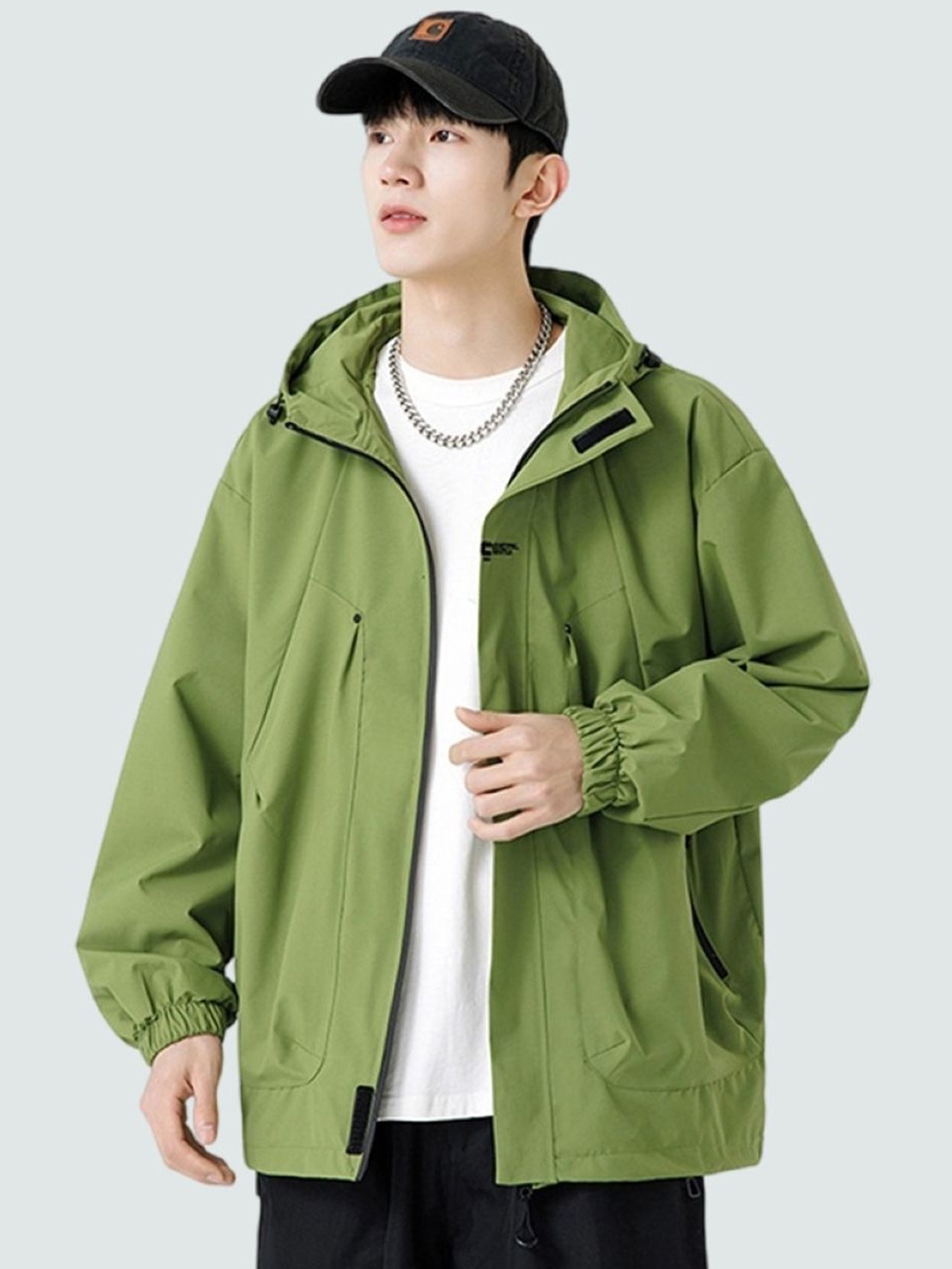 

KPOP Men Open Front Jacket, Green