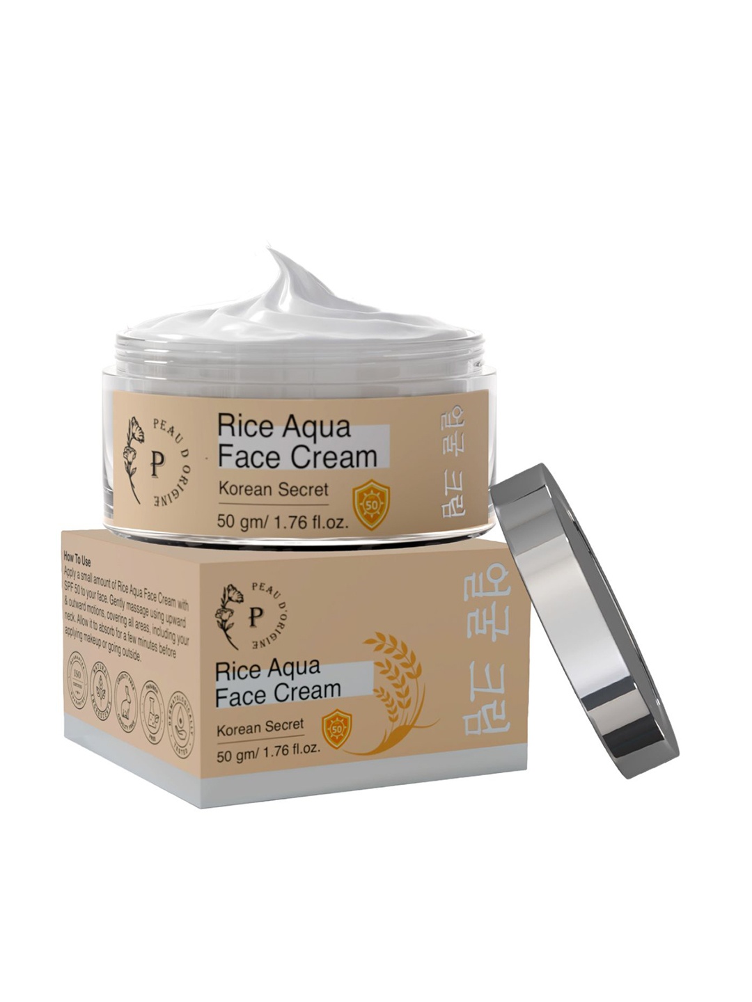 

Peau D'origine Korean Rice Water Face Moisturizing Cream With SPF 50- 50 g, White