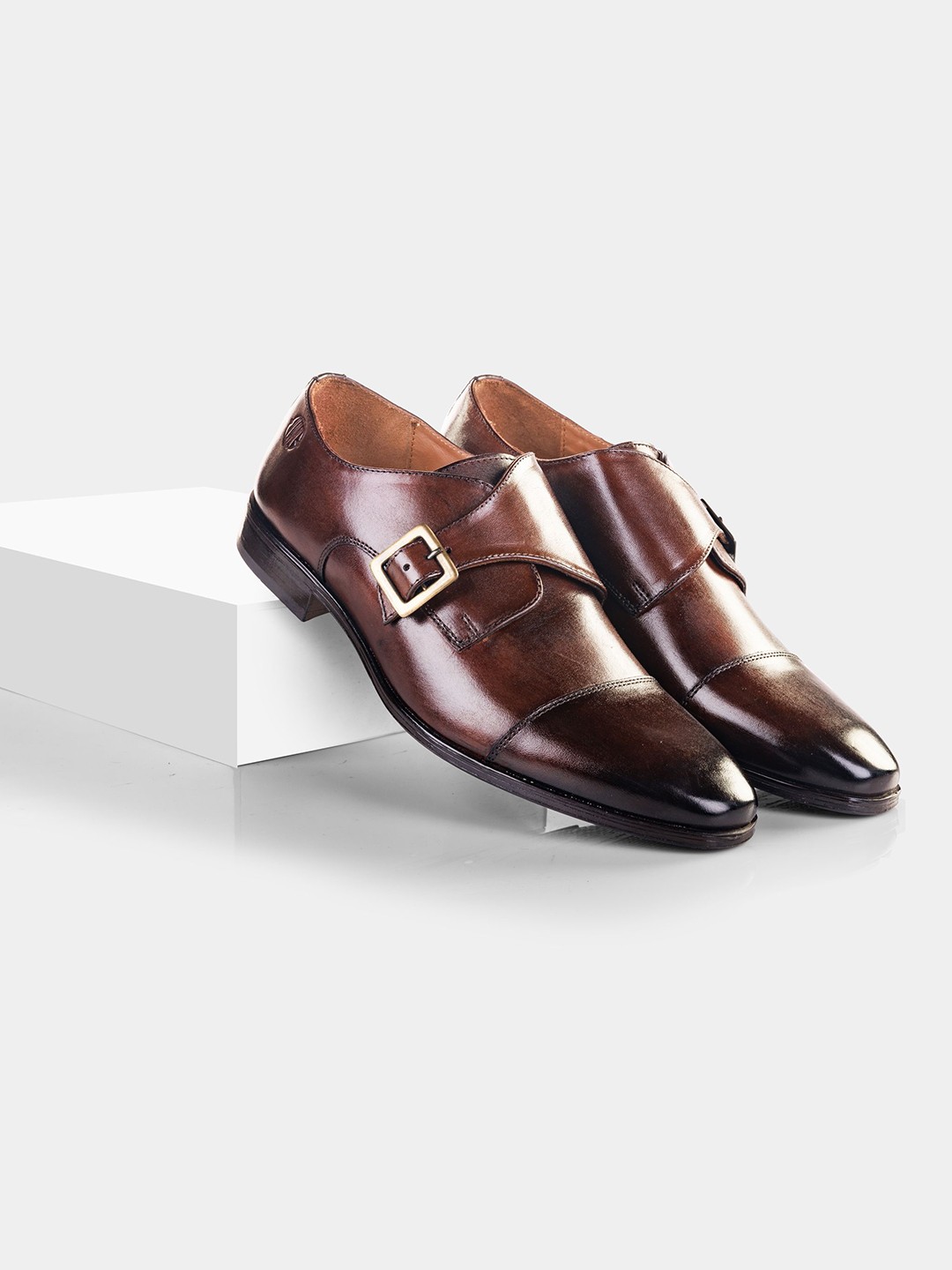 

LA MARCA Men Leather Formal Monk Shoes, Brown