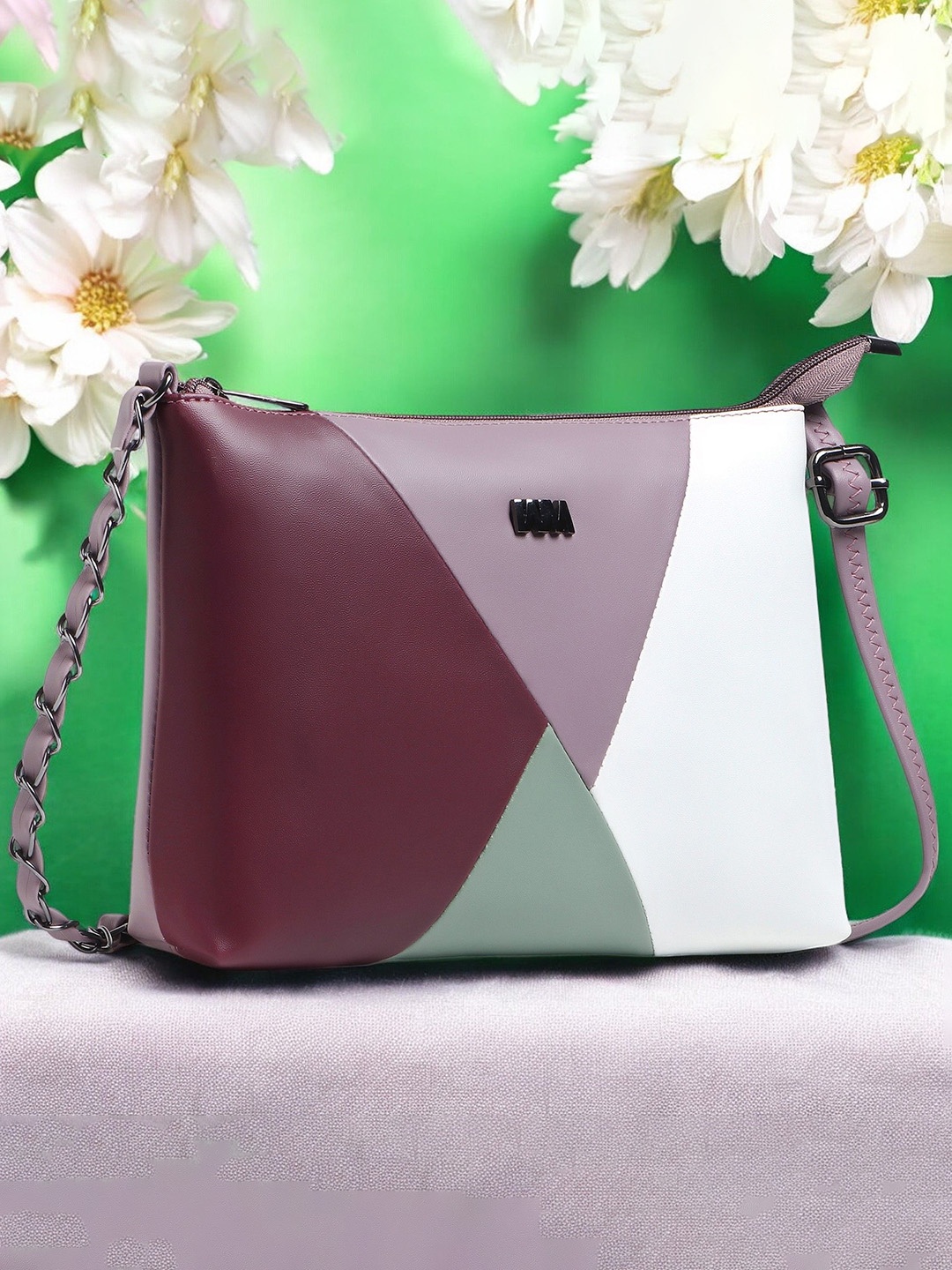 

WOMEN MARKS Colourblocked PU Sling Bag with Tasselled, Purple