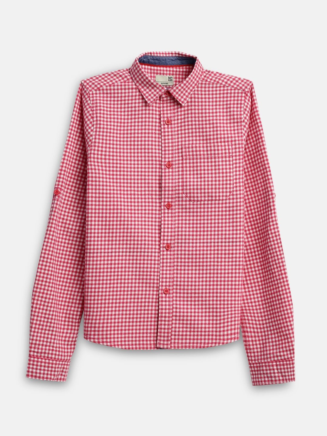 

BONKIDS Boys Gingham Checks Opaque Checked Casual Shirt, Red