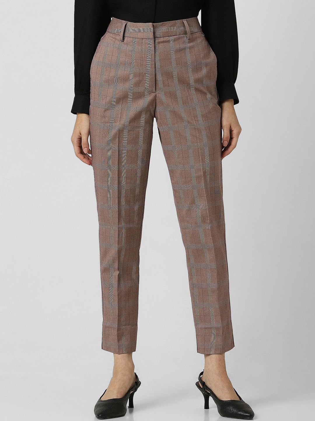 

Van Heusen Woman Cotton Checked Slim Fit Formal Trousers, Brown