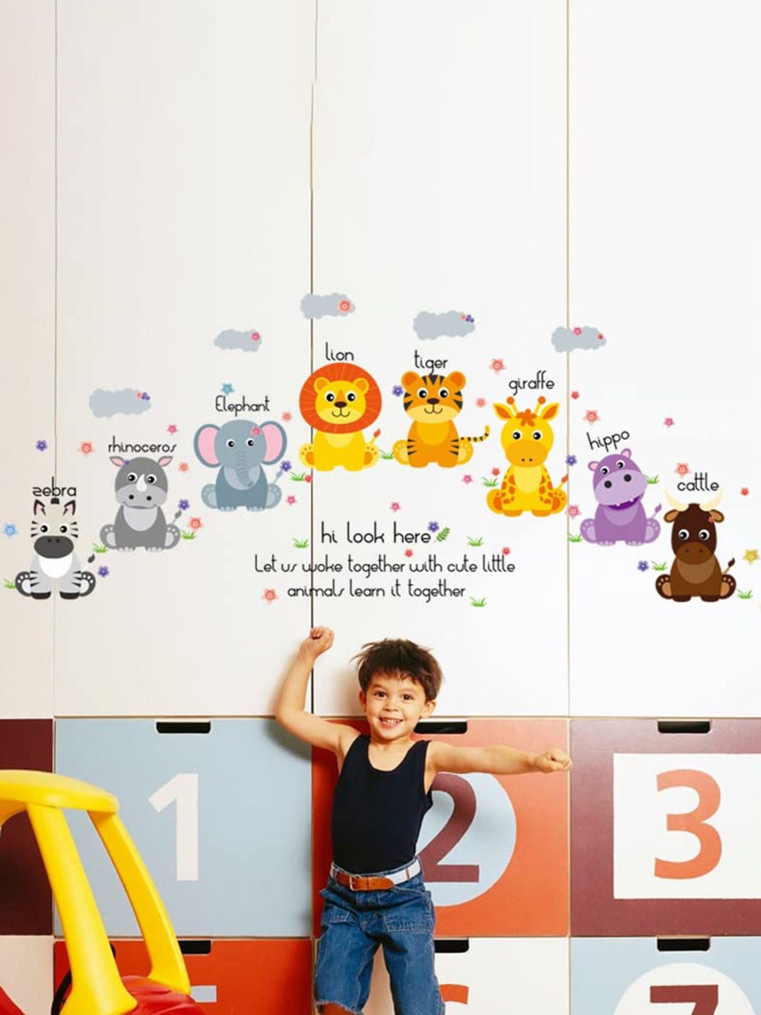 

Asian royal Yellow & Purple Jungle Zoo Cartoon Lion Tiger Self Adhesive Wall Sticker
