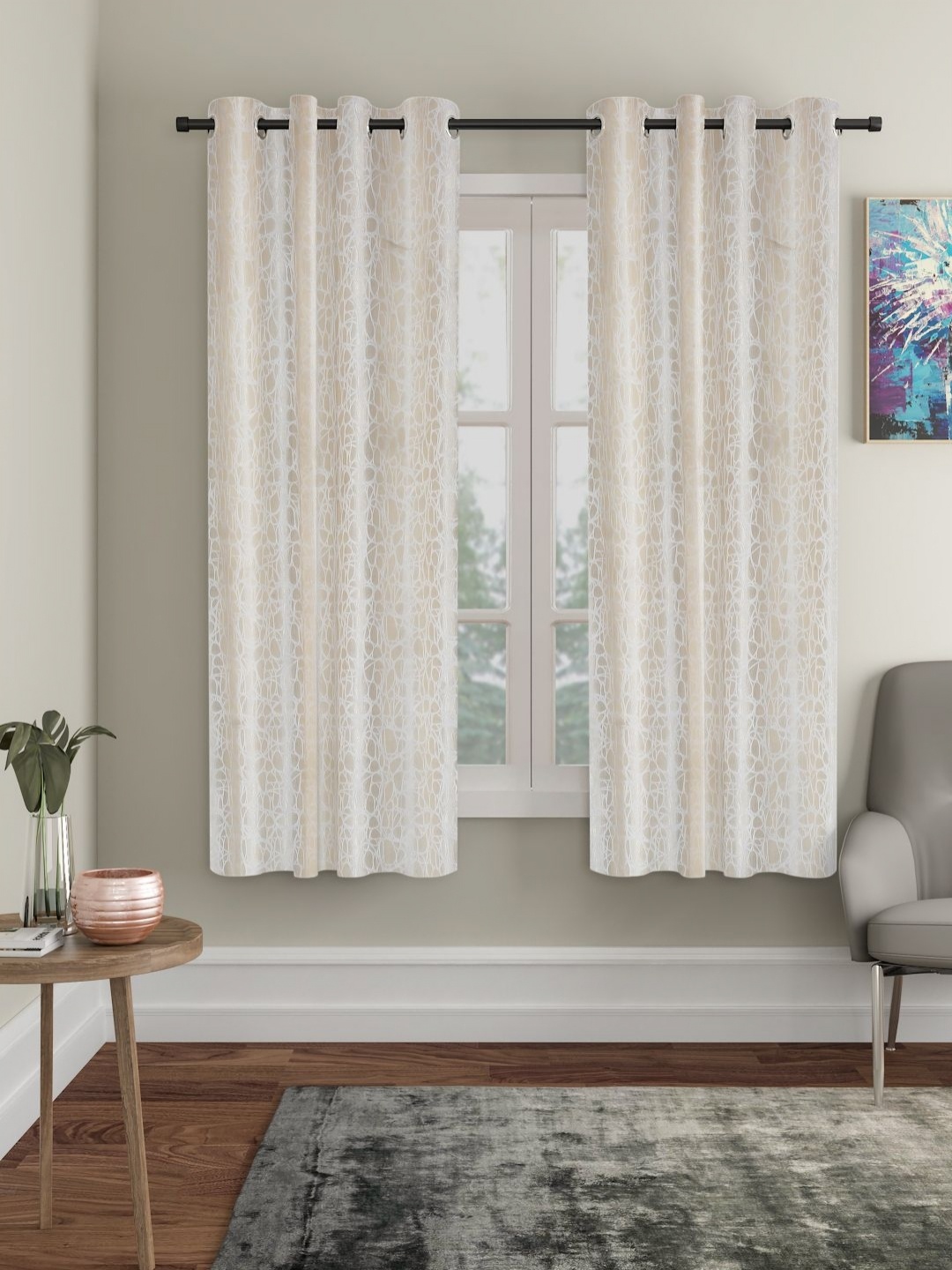

HOSTA HOMES Cream-Coloured & White 2 Pieces Abstract Printed Window Curtains