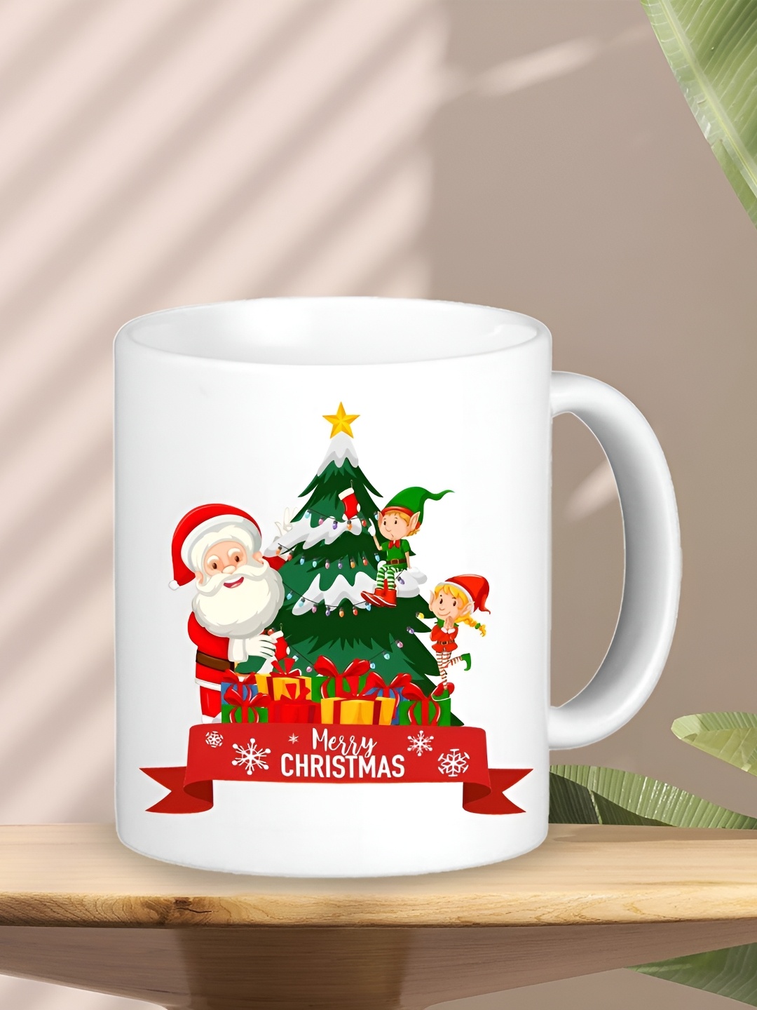 

ZINGY GIFTS White & Red Merry Christmas Printed Easy to Clean Ceramic Glossy Mug- 350ml