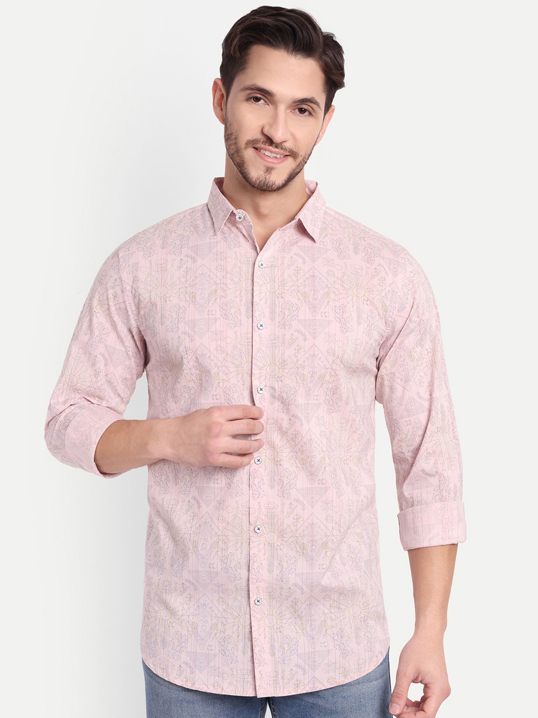 

SUI DHAGA Men Comfort Opaque Printed Casual Shirt, Pink
