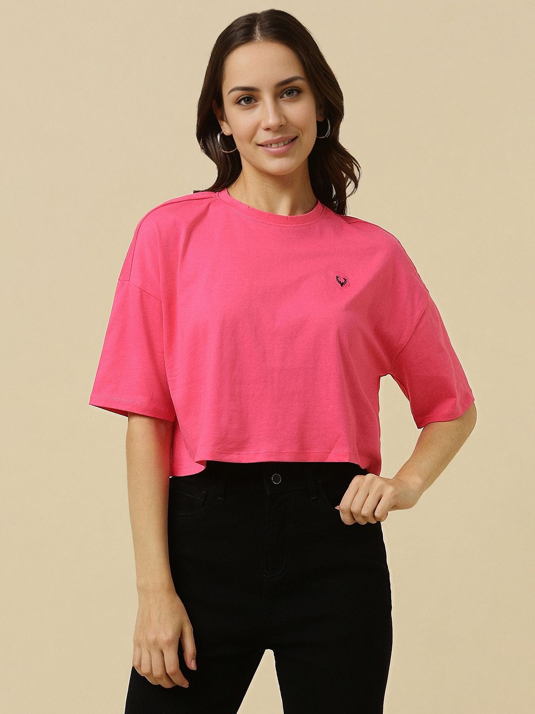 

Allen Solly Woman Women Drop-Shoulder Sleeves T-shirt, Pink