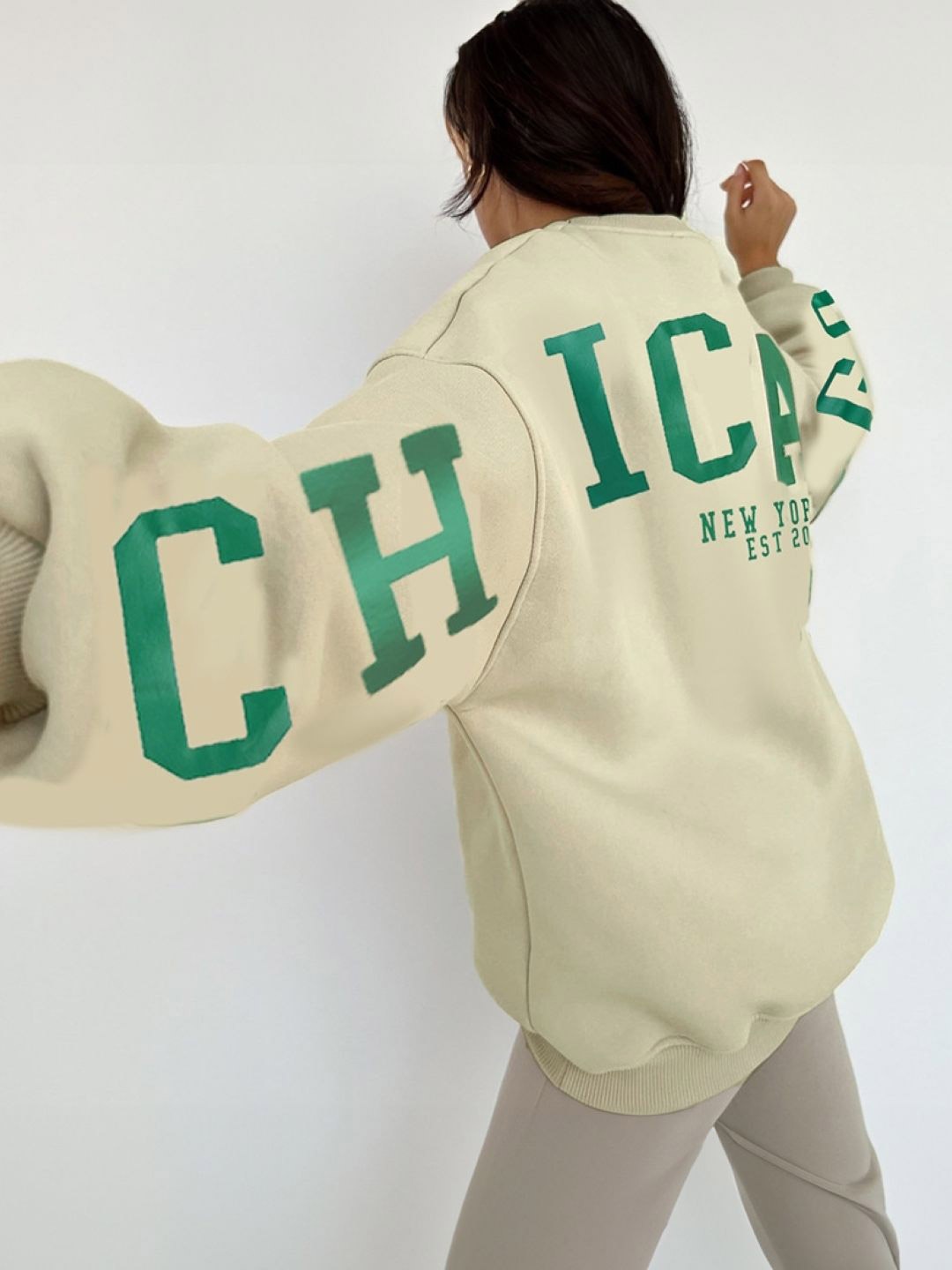 

KPOP Women Typography Printed Round Neck Sweatshirt, Khaki