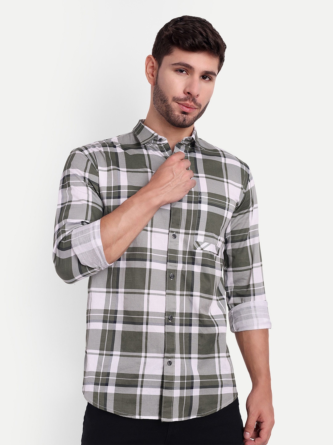

SUI DHAGA Men Comfort Buffalo Checks Opaque Checked Casual Shirt, Green