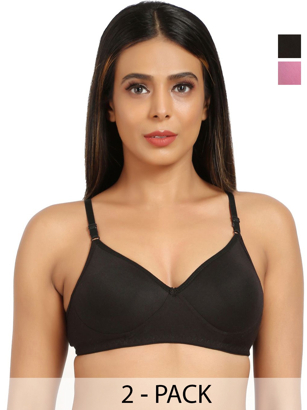 

Designer Bugs Women Pack Of 2 T-Shirt Non Padded Full coverage Bra, Black