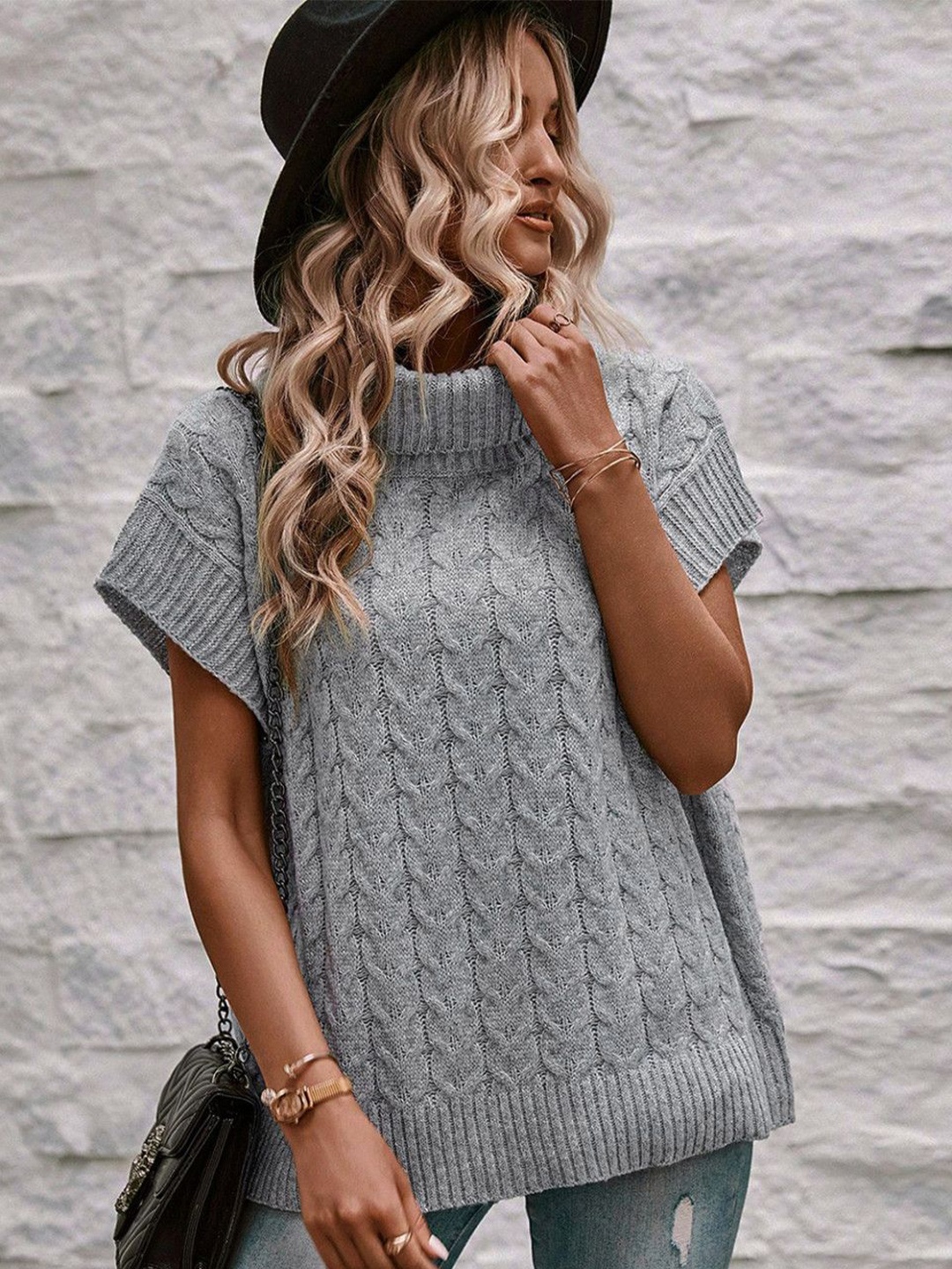 

HERE&NOW Women Cable Knit Pullover, Grey