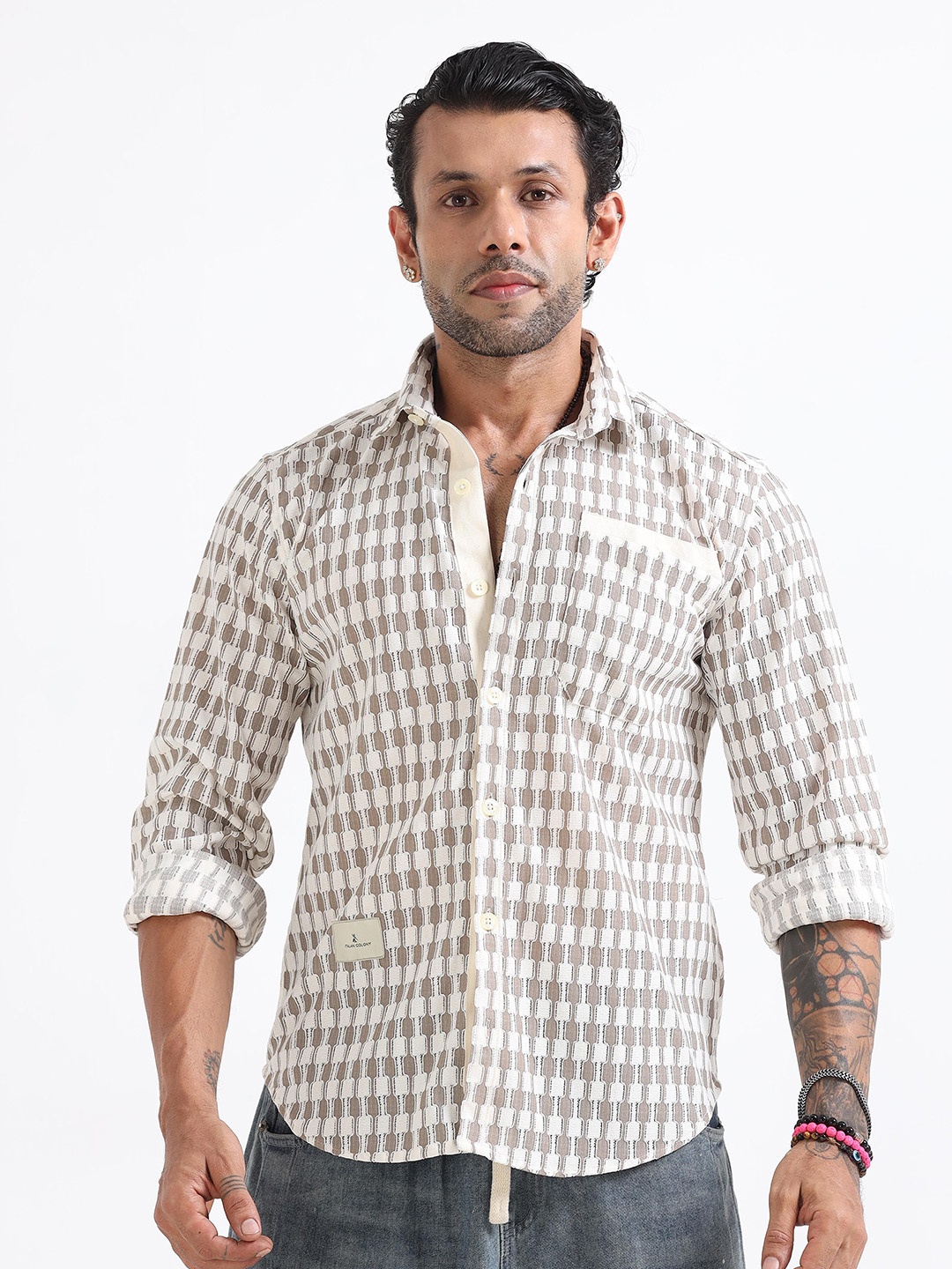 

Italian Colony Vintage Block Weave Casual Shirt, Grey