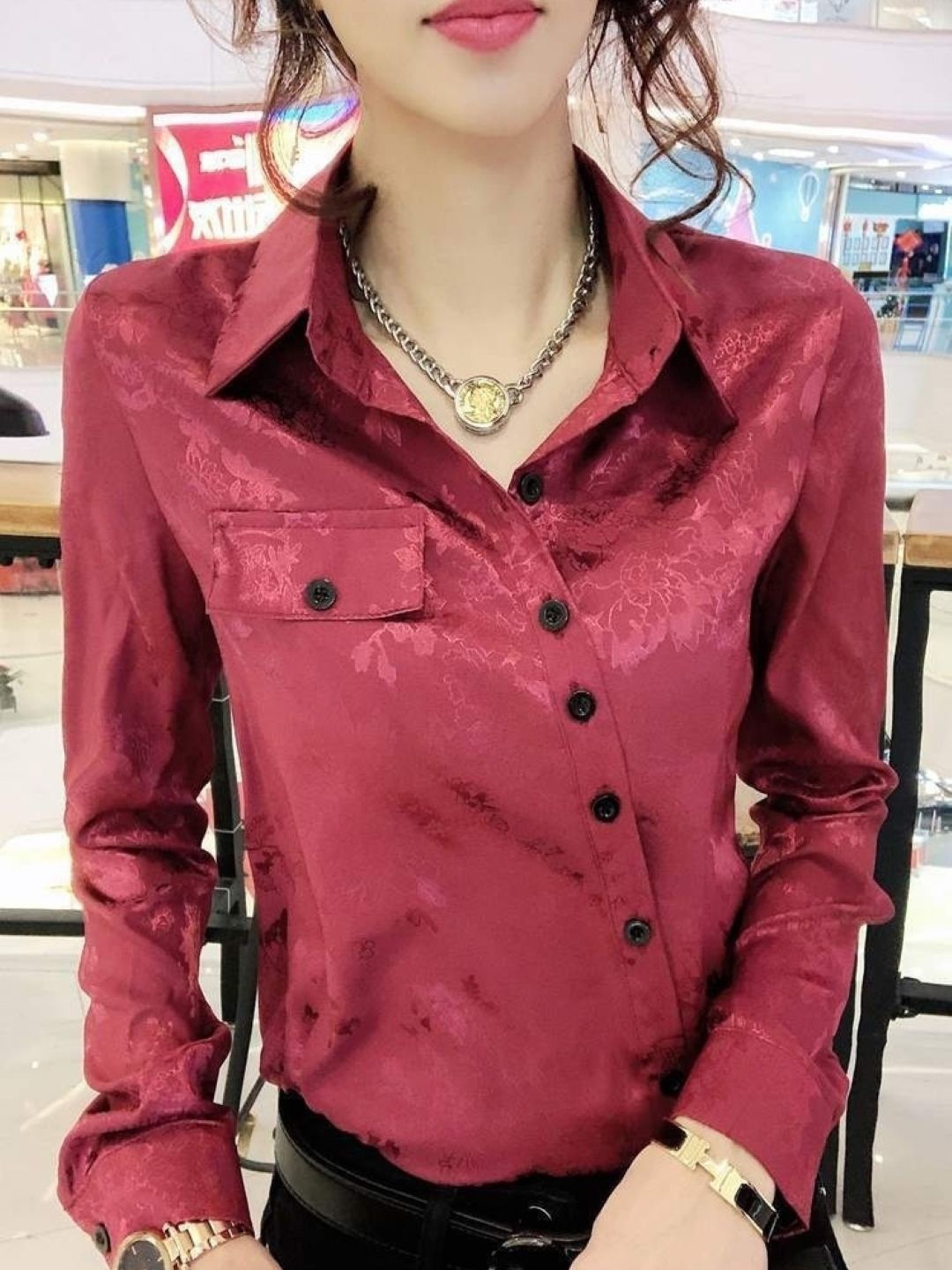 

HERE&NOW Women Smart Slim Fit Floral Opaque Printed Party Shirt, Red