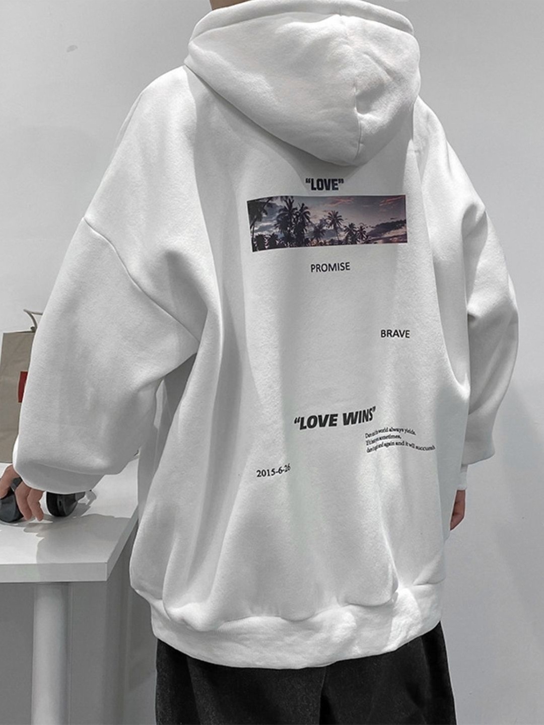 

KPOP Men Graphic Printed Hooded Sweatshirt, White