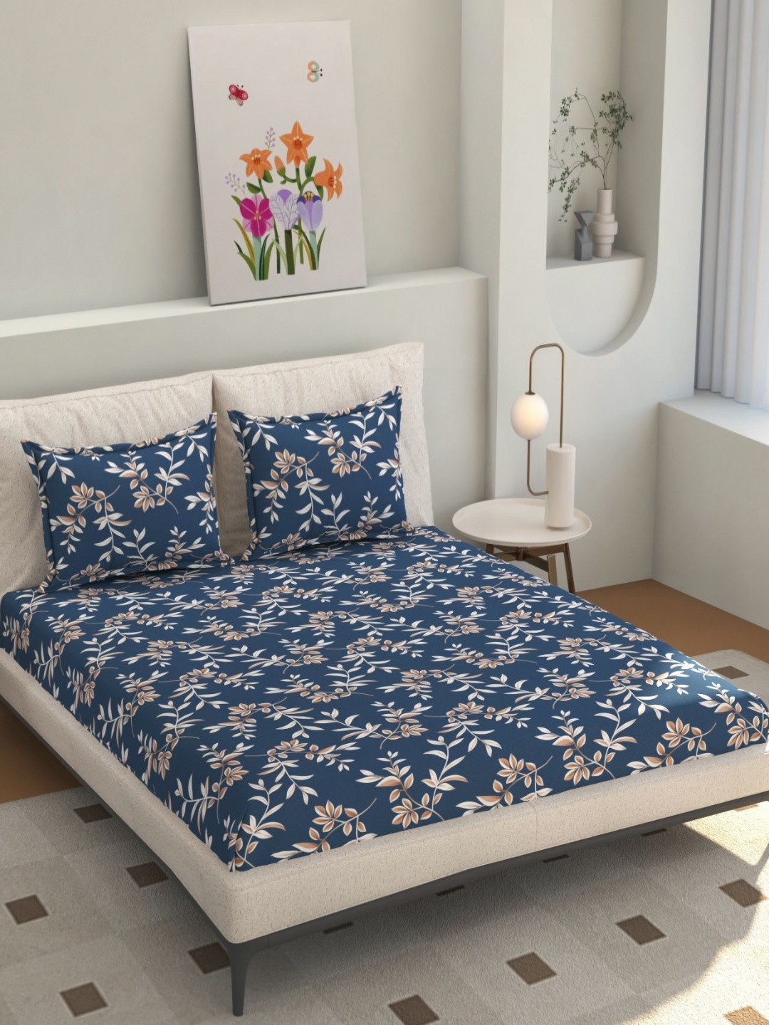 

Florida Blue & White Floral 200 TC Queen Bedsheet with 2 Pillow Covers