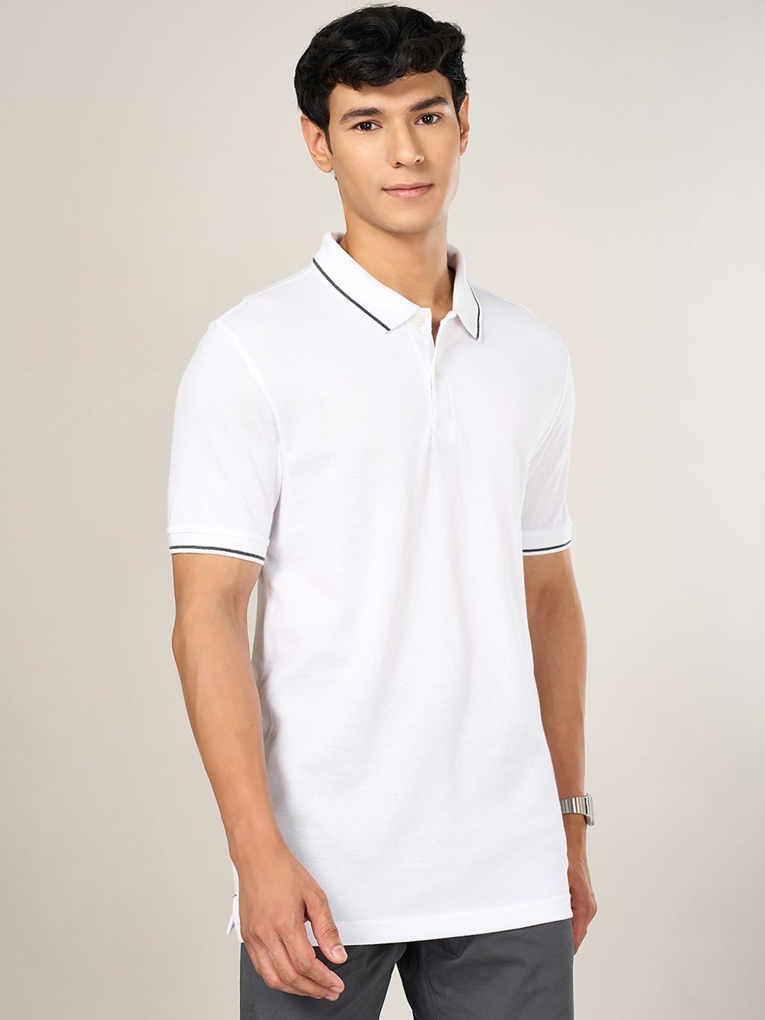 

BYFORD by Pantaloons Men Polo Collar Pockets Slim Fit T-shirt, White