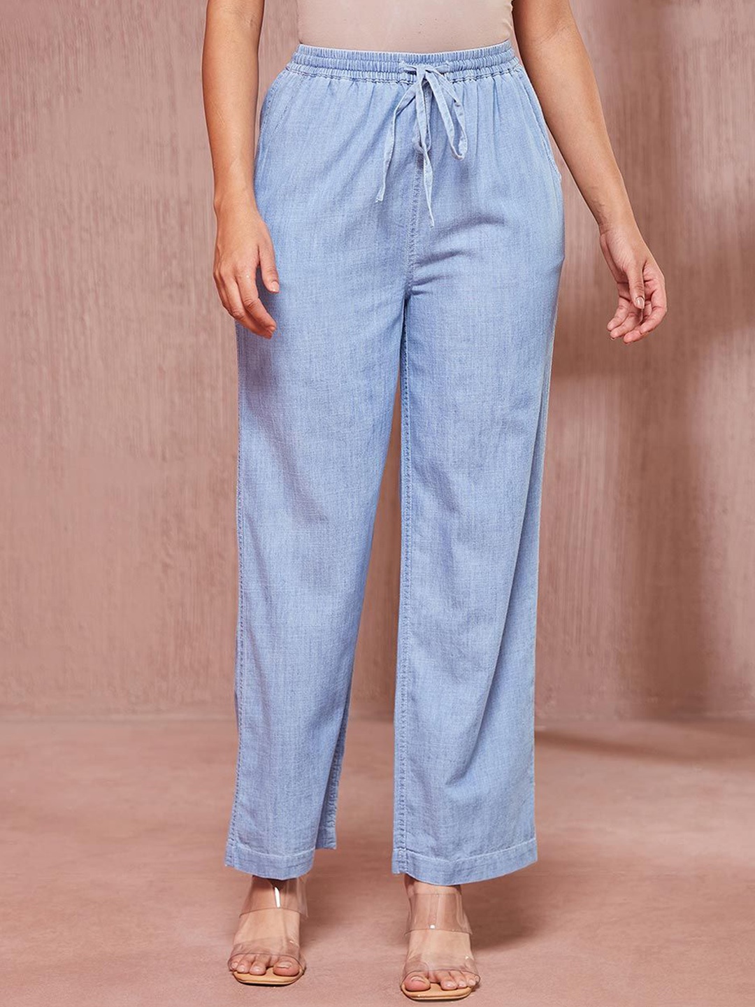 

Fabindia Women Cotton Regular Fit High-Rise Trouser, Blue