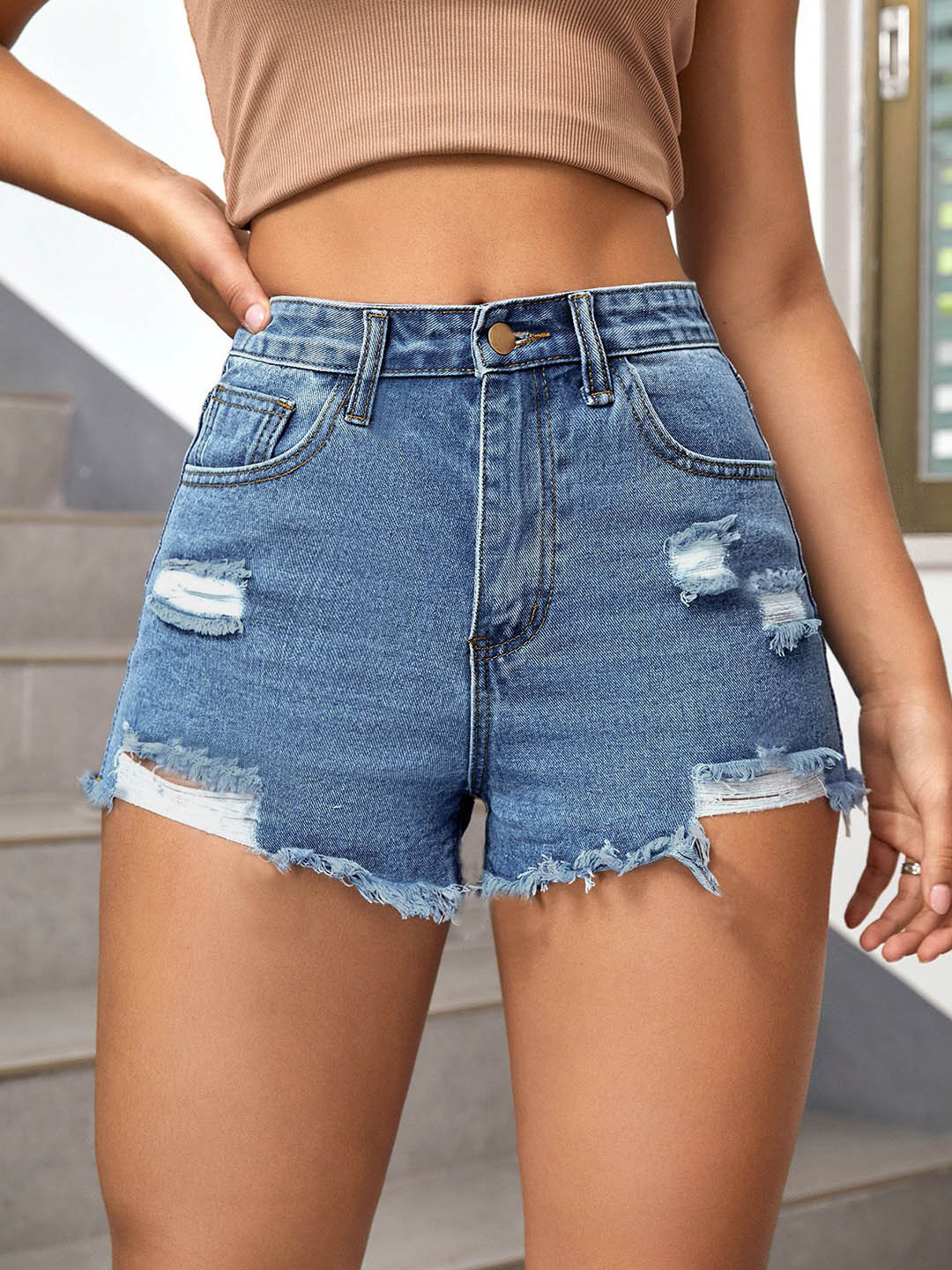 

StyleCast Women Slim Fit Low-Rise Cotton Hot Pants Shorts, Blue