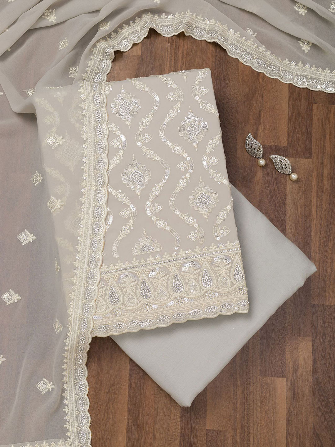 

Koskii Ethnic Motifs Embroidered Unstitched Dress Material, Grey