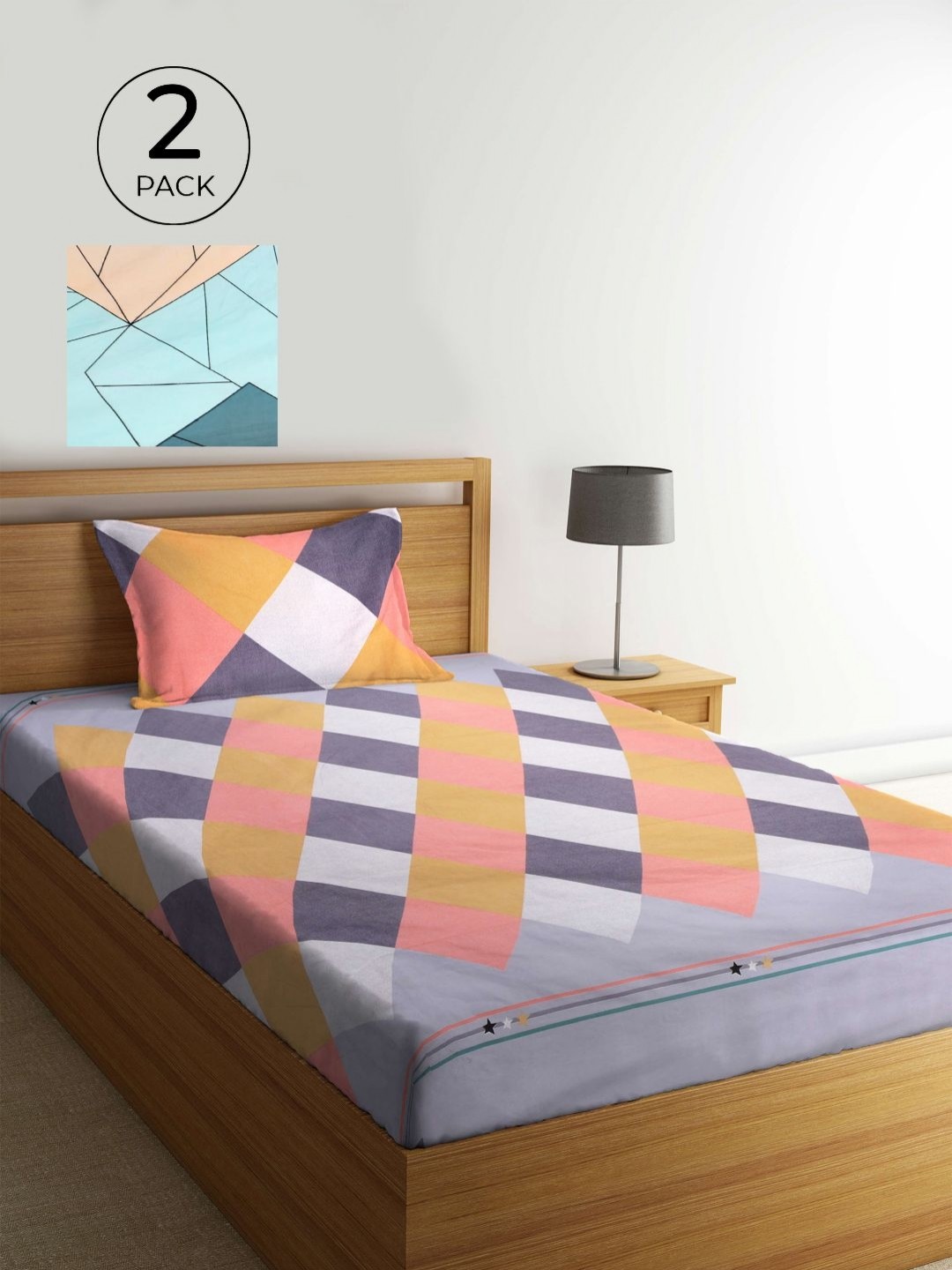 

Aura Orange Coloured & White 2 Pieces Geometric 300 TC Single Bedsheet Set 2.20 m x 1.50 m