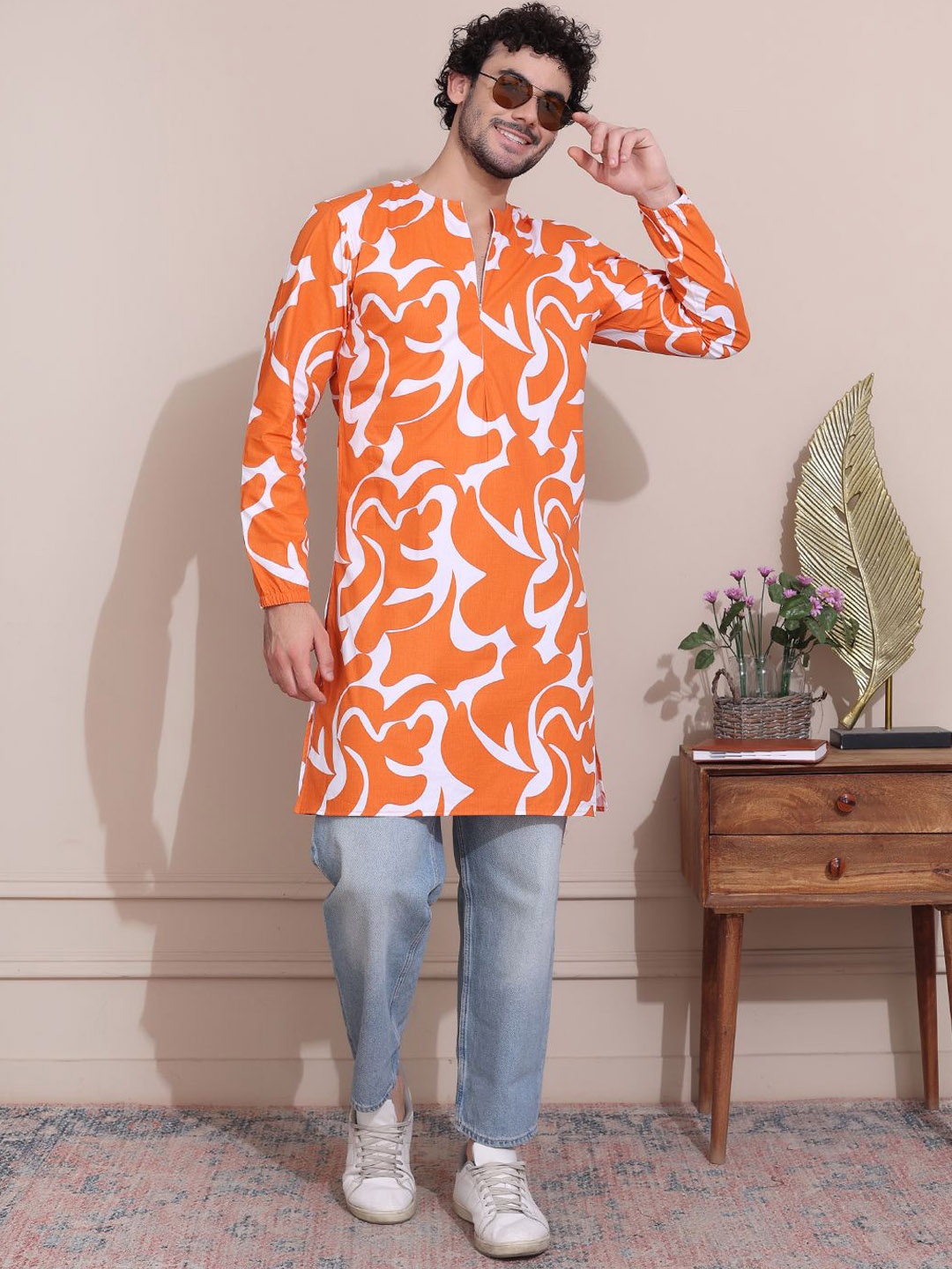 

MIDAV Abstract Printed Cotton Straight Kurta, Rust
